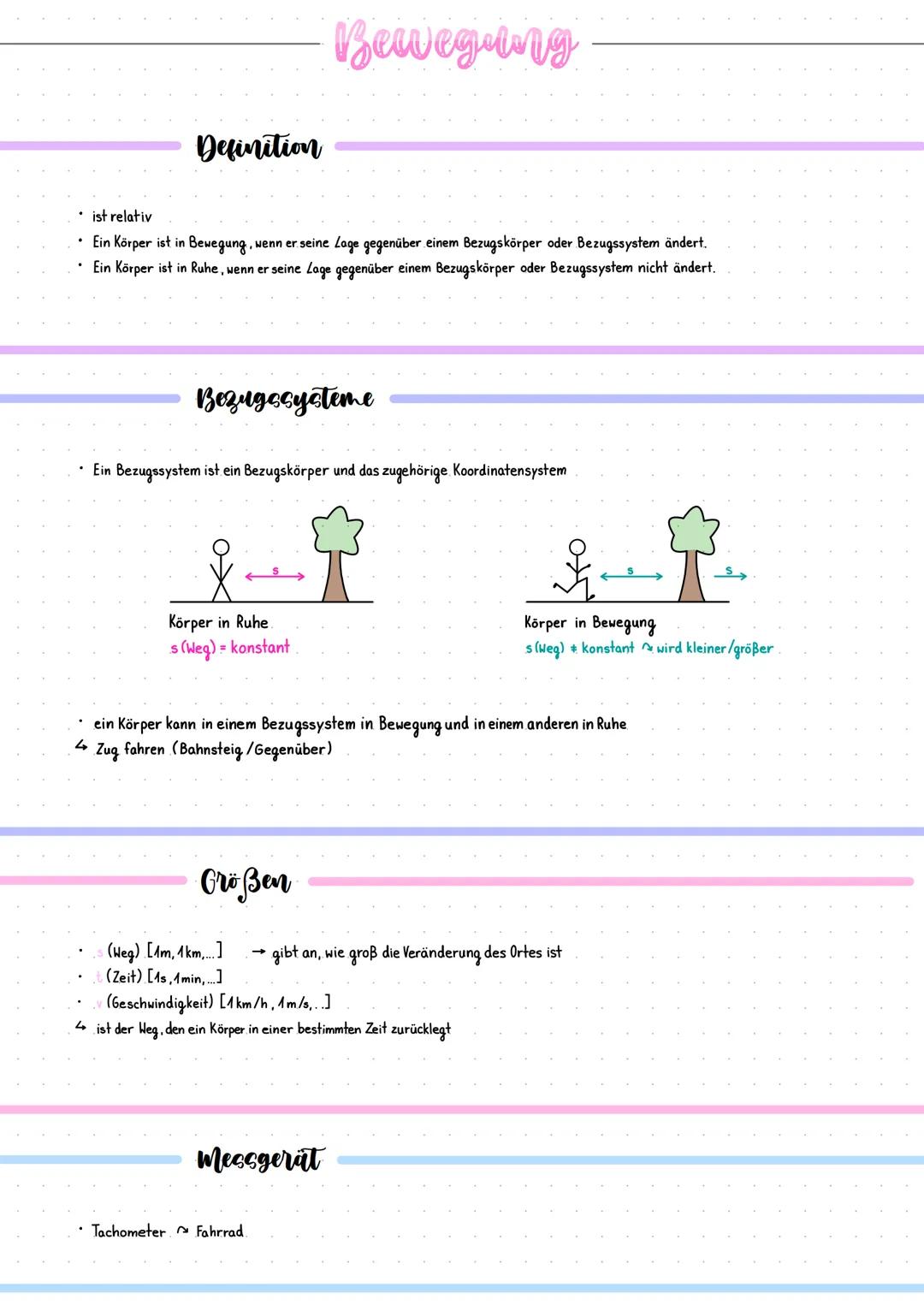 # Bewegung

## Definition

*   ist relativ
*   Ein Körper ist in Bewegung, wenn er seine Lage gegenüber einem Bezugskörper oder Bezugssystem