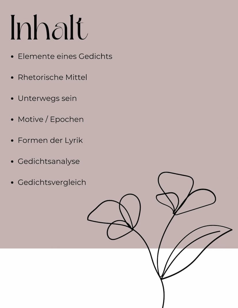 MELAN
..!!
LYRIK
Unterwegs sein
Barock bis in die Gegenwart Inhalt
●
●
Elemente eines Gedichts
Rhetorische Mittel
• Unterwegs sein
• Motive 