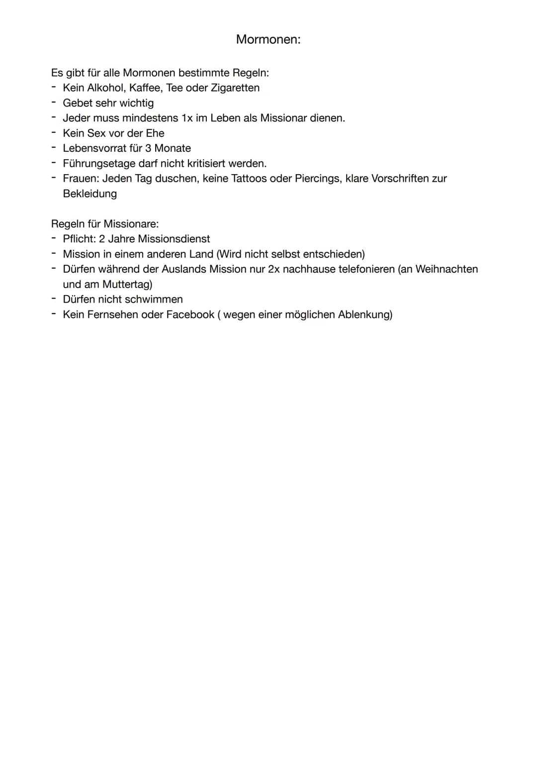 Mormonen:
Die Mormonen sind eine Glaubensgemeinschaft. Sie wurden am 06.April.1830 in New
York mit grade mal 6 Mitgliedern gegründet. Der Gr