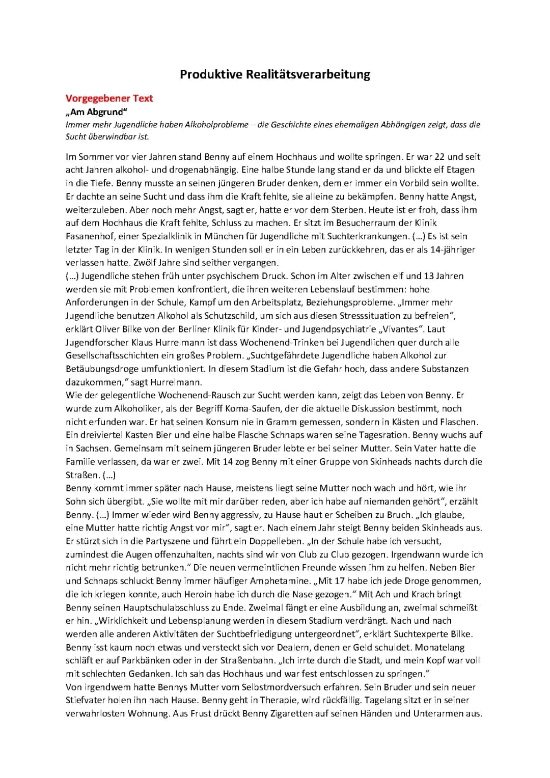 Pädagogik - Produktive Realitätsverarbeitung nach K. Hurrelmann