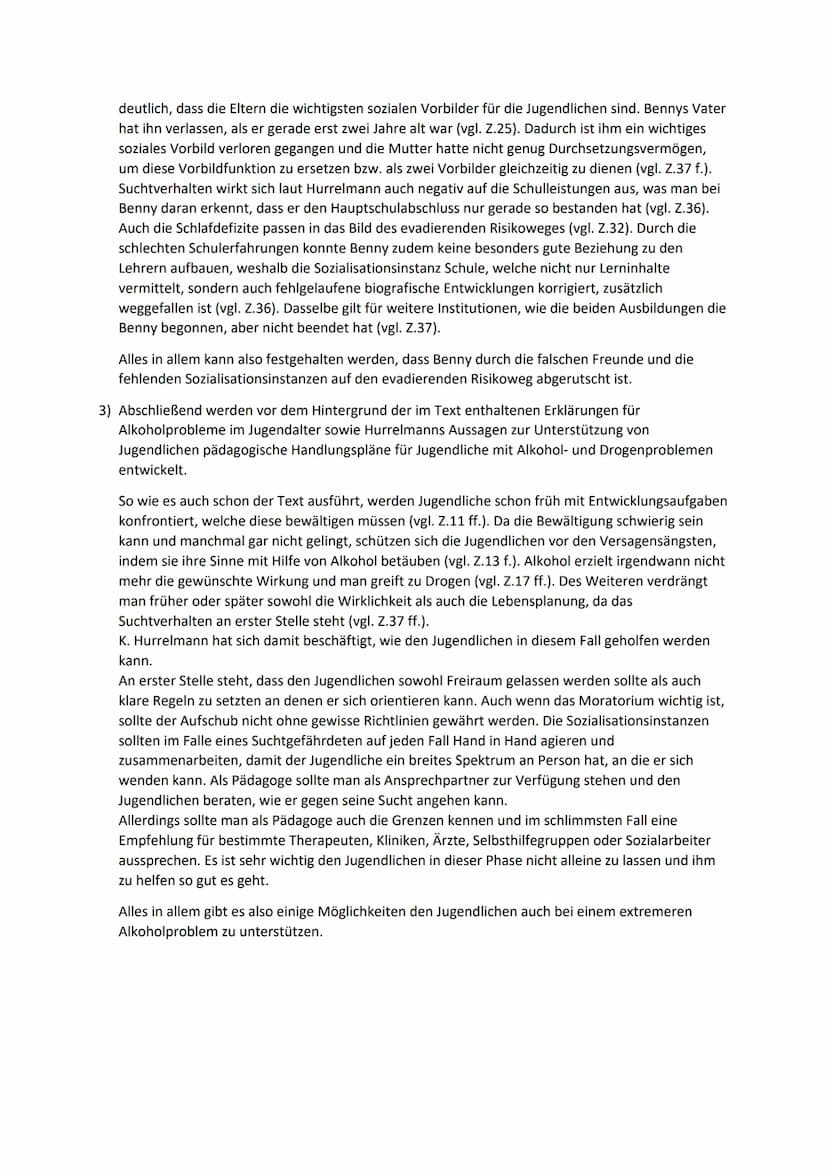 Produktive Realitätsverarbeitung
Vorgegebener Text
,,Am Abgrund"
Immer mehr Jugendliche haben Alkoholprobleme - die Geschichte eines ehemali