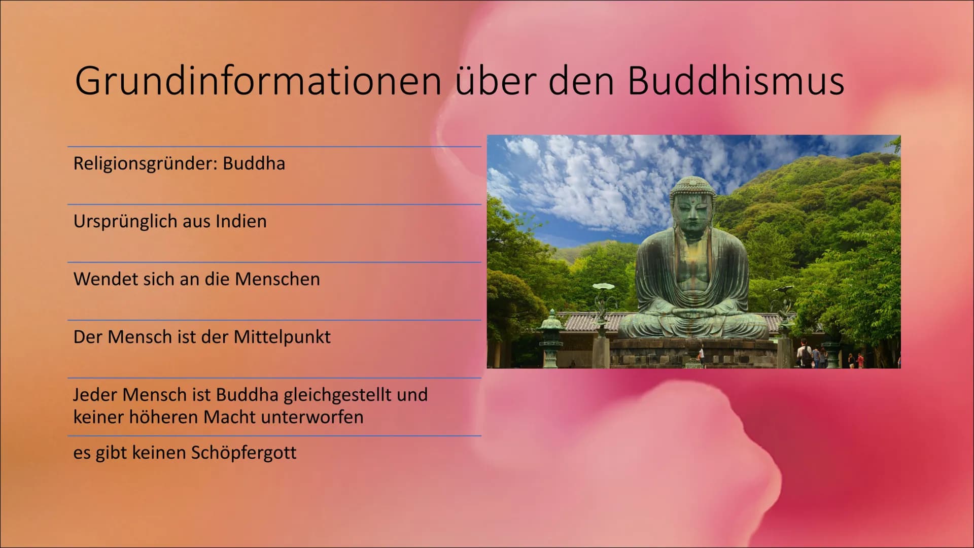 Im Kreislauf der Wiedergeburten -
das Menschenbild des Buddhismus Inhaltsverzeichnis
Grundinformationen über den Buddhismus
Buddha
Entstehun