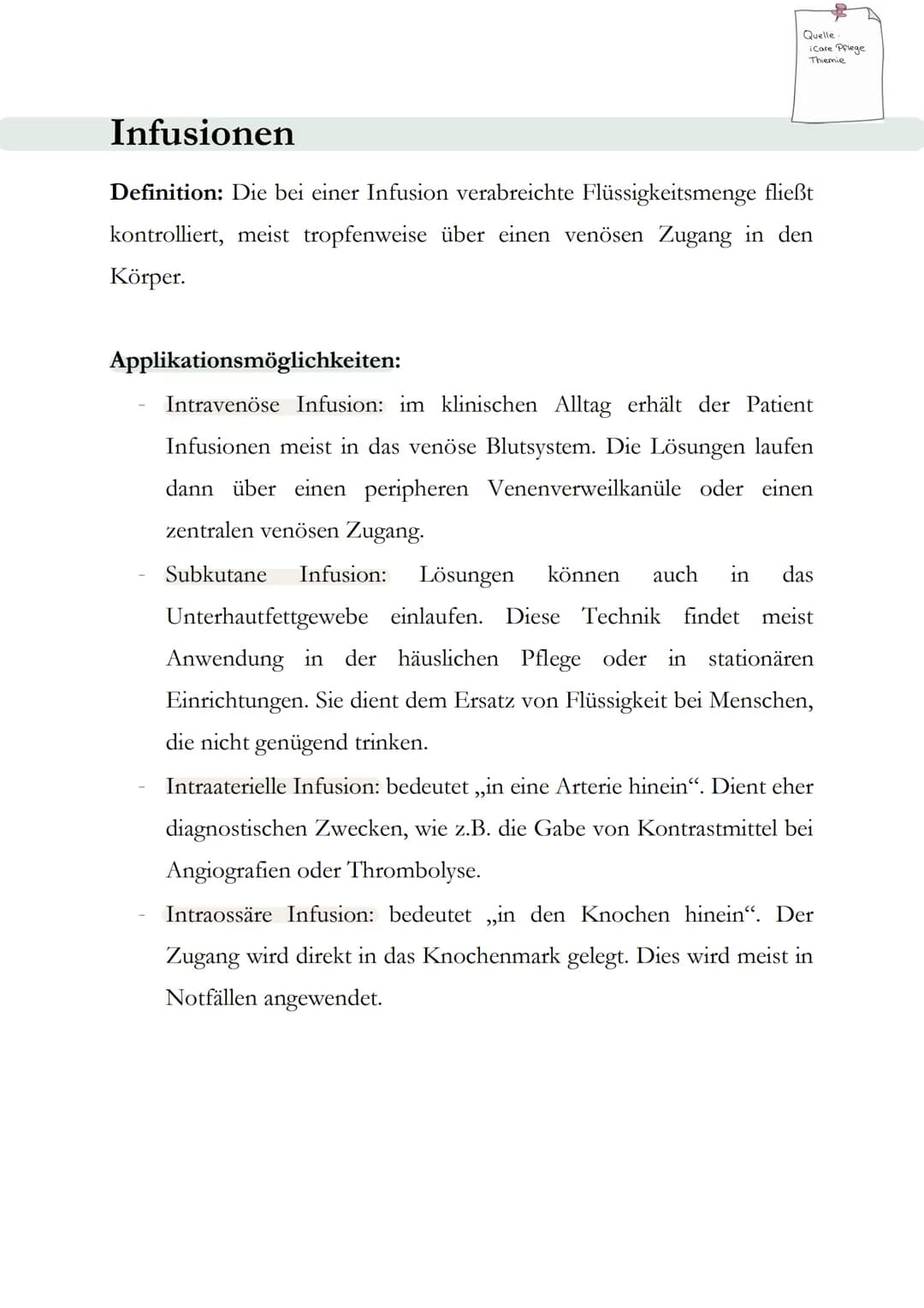 fil
Quelle
iCare Pflege
Thiemie
Infusionen
Definition: Die bei einer Infusion verabreichte Flüssigkeitsmenge fließt
kontrolliert, meist trop