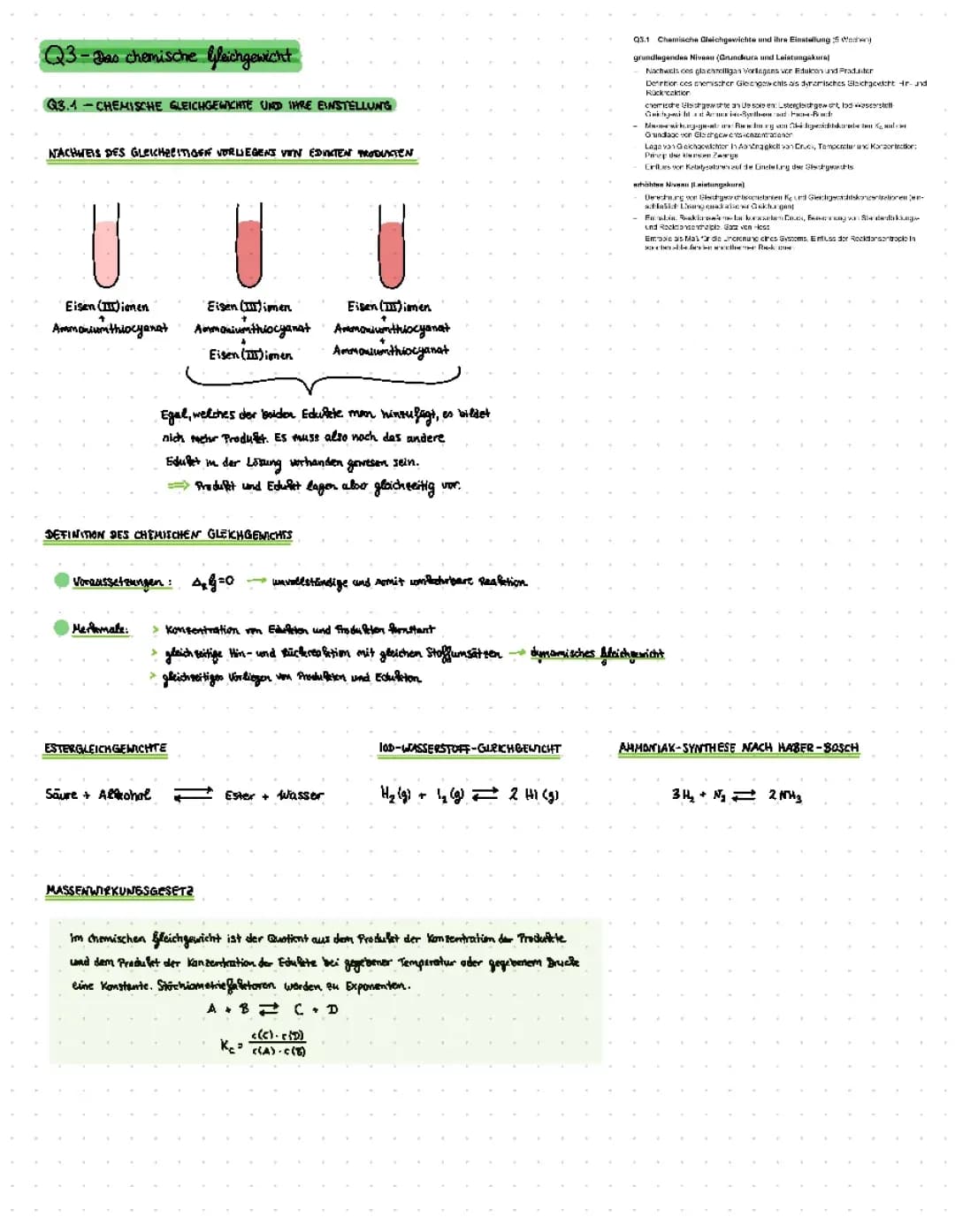 Abi-Lernzettel Chemie Leistungskurs Q3 (Das chemische Gleichgewicht)