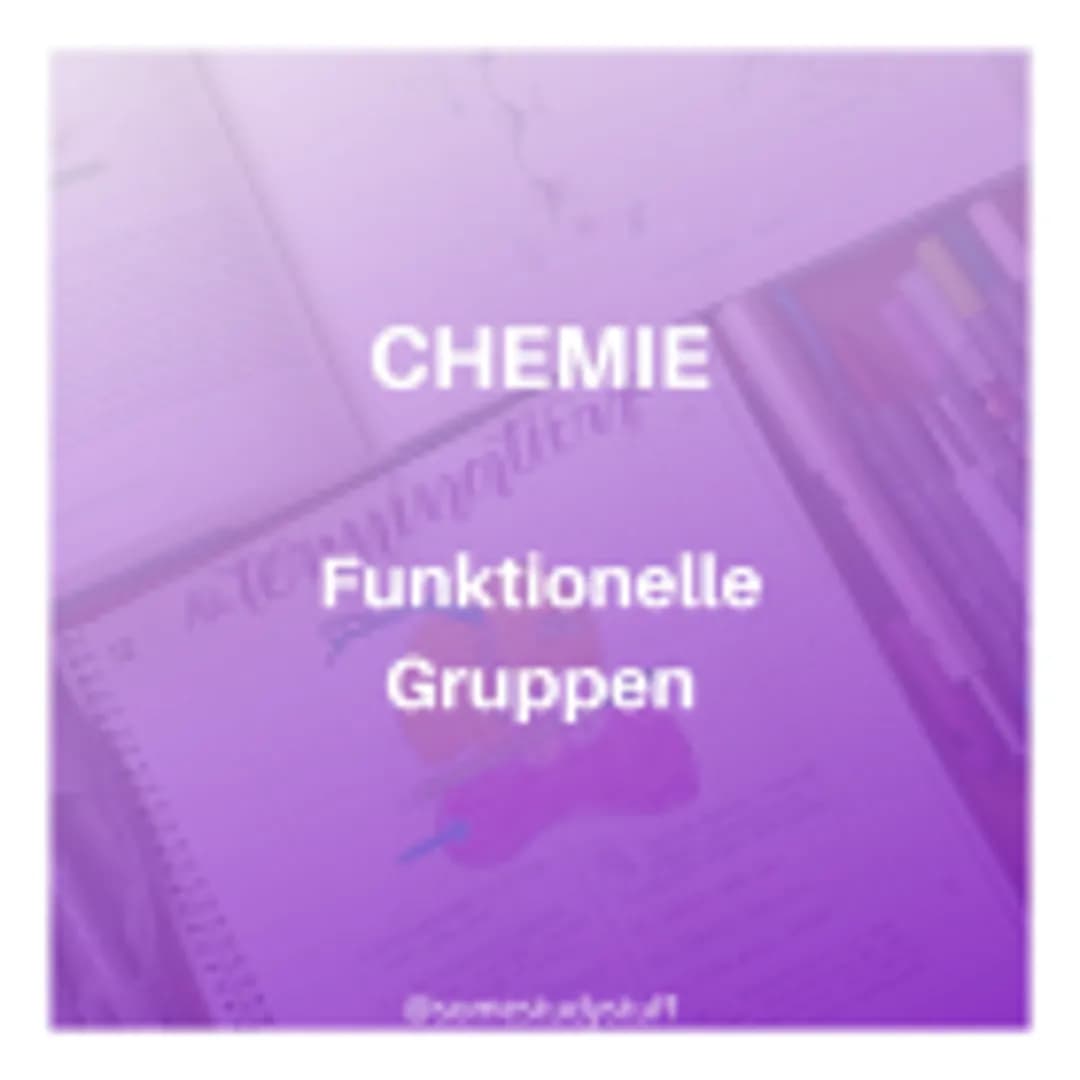 CHEMIE
Funktionelle
Gruppen Hydroxygruppe (Alkohol)
Eigenschaf
uppe
R
H
Vanach was w Carbonylgruppe (Aldehyd)
R
H
Vasmack Dan Phwa Carbonylg