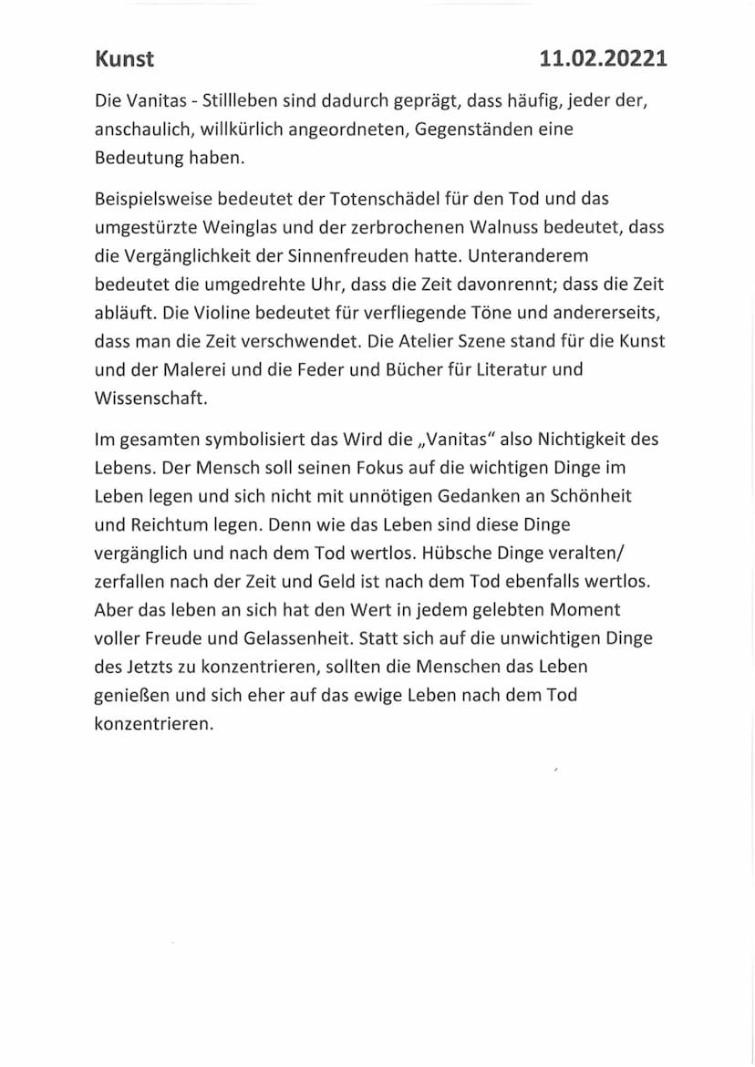 Kunst
11.02.20221
Das Gemälde ,,Vanitas- Stillleben (Stillleben mit Glaskugel) wurde im
Jahr 1625 von Pieter Claesz mit Ölfarben auf Eichenh
