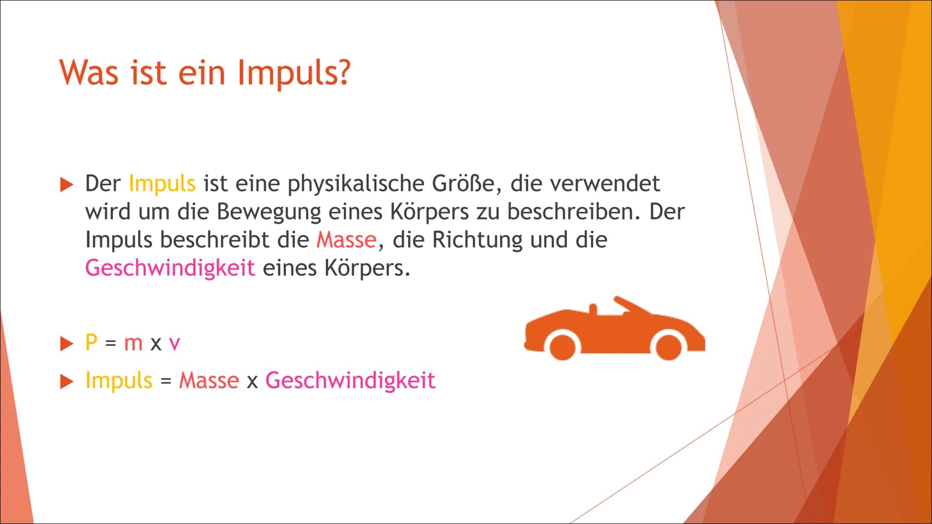 Der Impuls
இருதய
Von Lara Inhalt:
Was ist ein Impuls?
Was ist ein Einzel-/Teilimpuls
Die Impulsübertragung
▶ Der Impulserhaltungssatz
▶ 2.+3