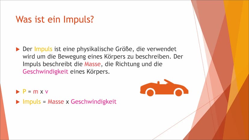 Der Impuls
இருதய
Von Lara Inhalt:
Was ist ein Impuls?
Was ist ein Einzel-/Teilimpuls
Die Impulsübertragung
▶ Der Impulserhaltungssatz
▶ 2.+3
