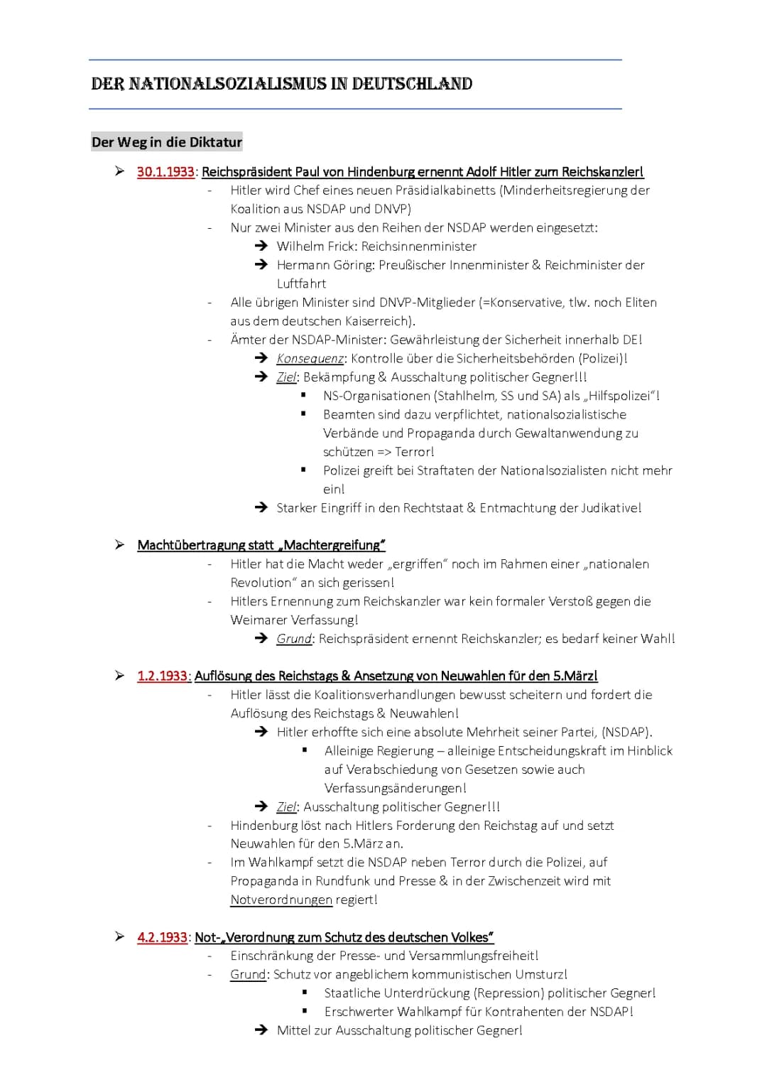 Der Weg in die NS-Diktatur: Zusammenfassung, Zeitstrahl und Machtergreifung