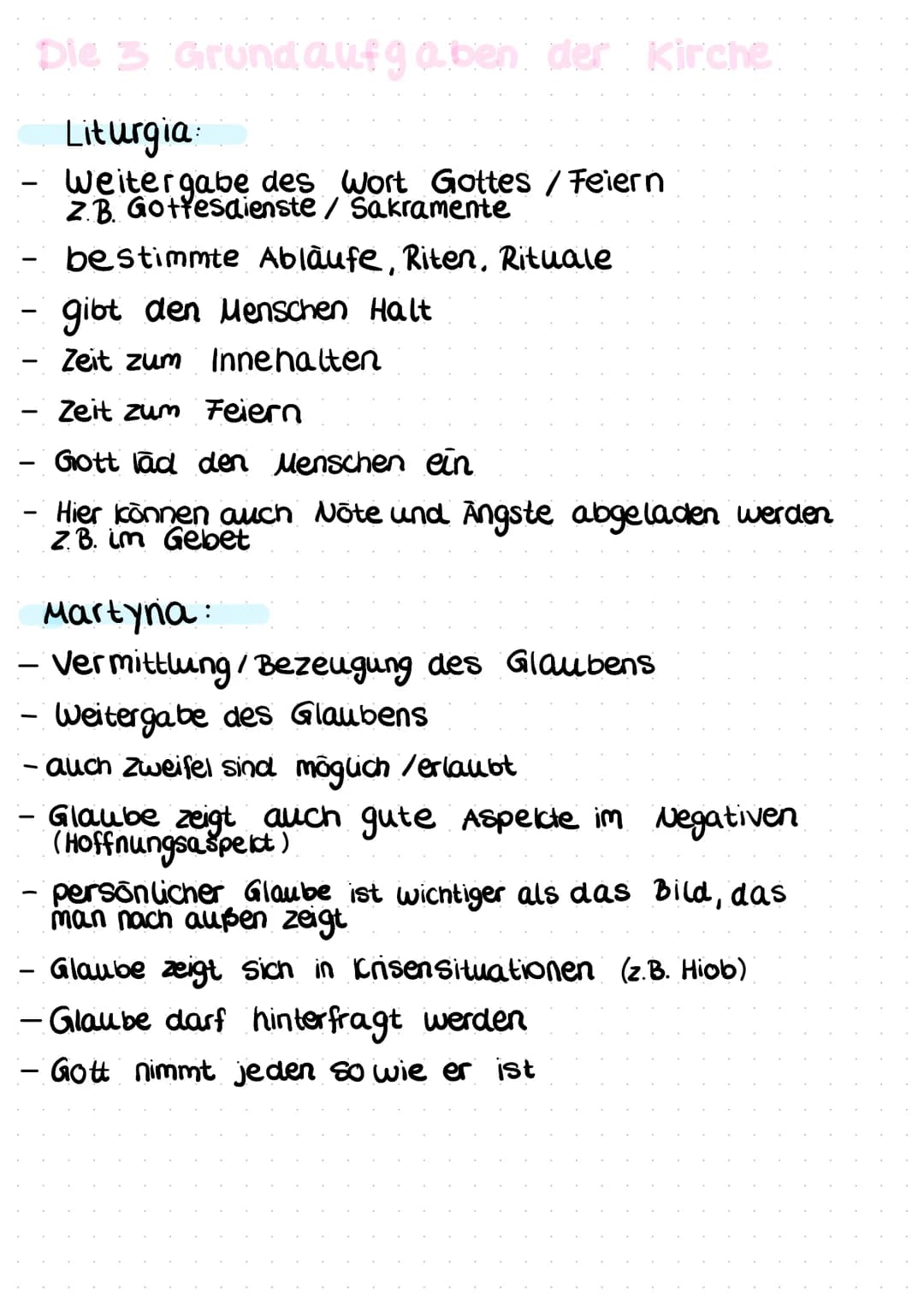 Die 3 Grundaufgaben: der Kirche:
Liturgia:
Weitergabe des Wort Gottes / Feiern
Z.B. Gottesdienste/ Sakramente
bestimmte Abläufe, Riten, Ritu