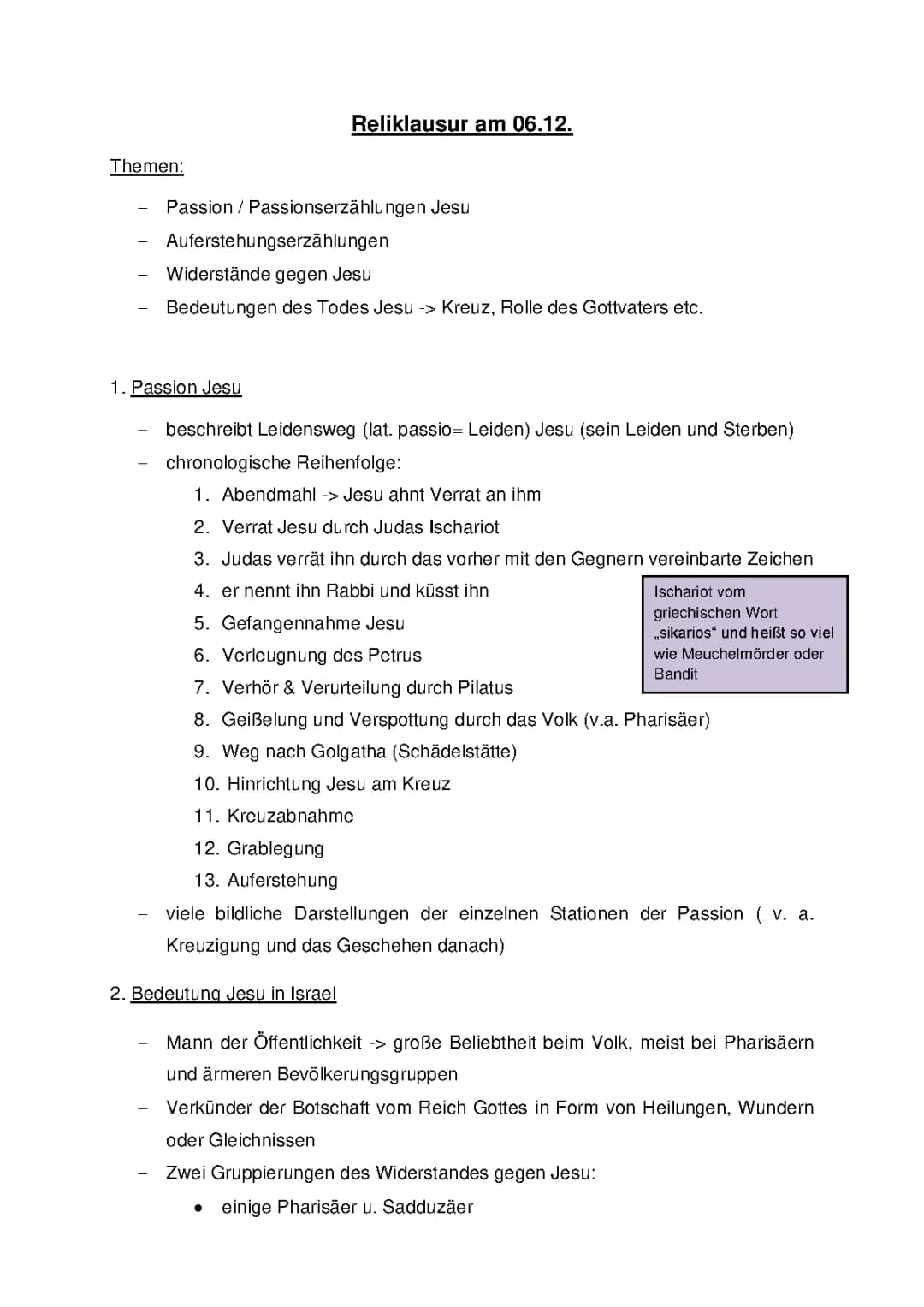 Lernzettel Passion und Auferstehung Jesu