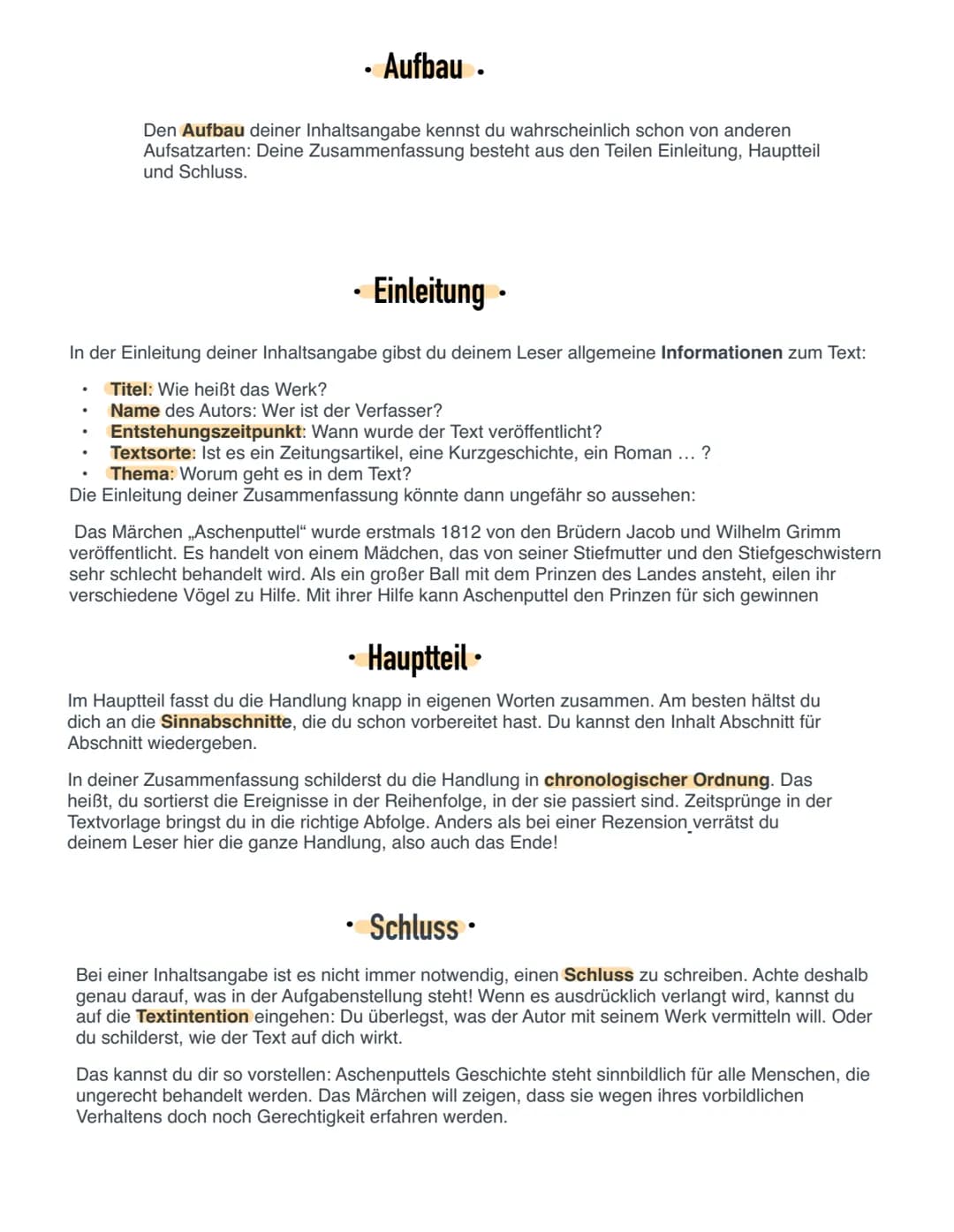 ·
Inhaltsangabe.
Eine Inhaltsangabe ist eine kurze Zusammenfassung eines Textes, Films
oder Theaterstücks. Auch Inhaltsangaben von Kurzgesch