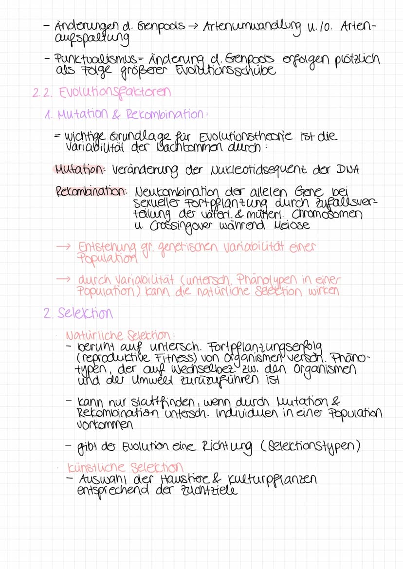 Bio Klausur
1. Biodiversital & Evolutionstheorien
1.1 Biodiversität
=
Vielfalt der Arten + Fähigkeit einer Art, Individuen mit unterschiedl.