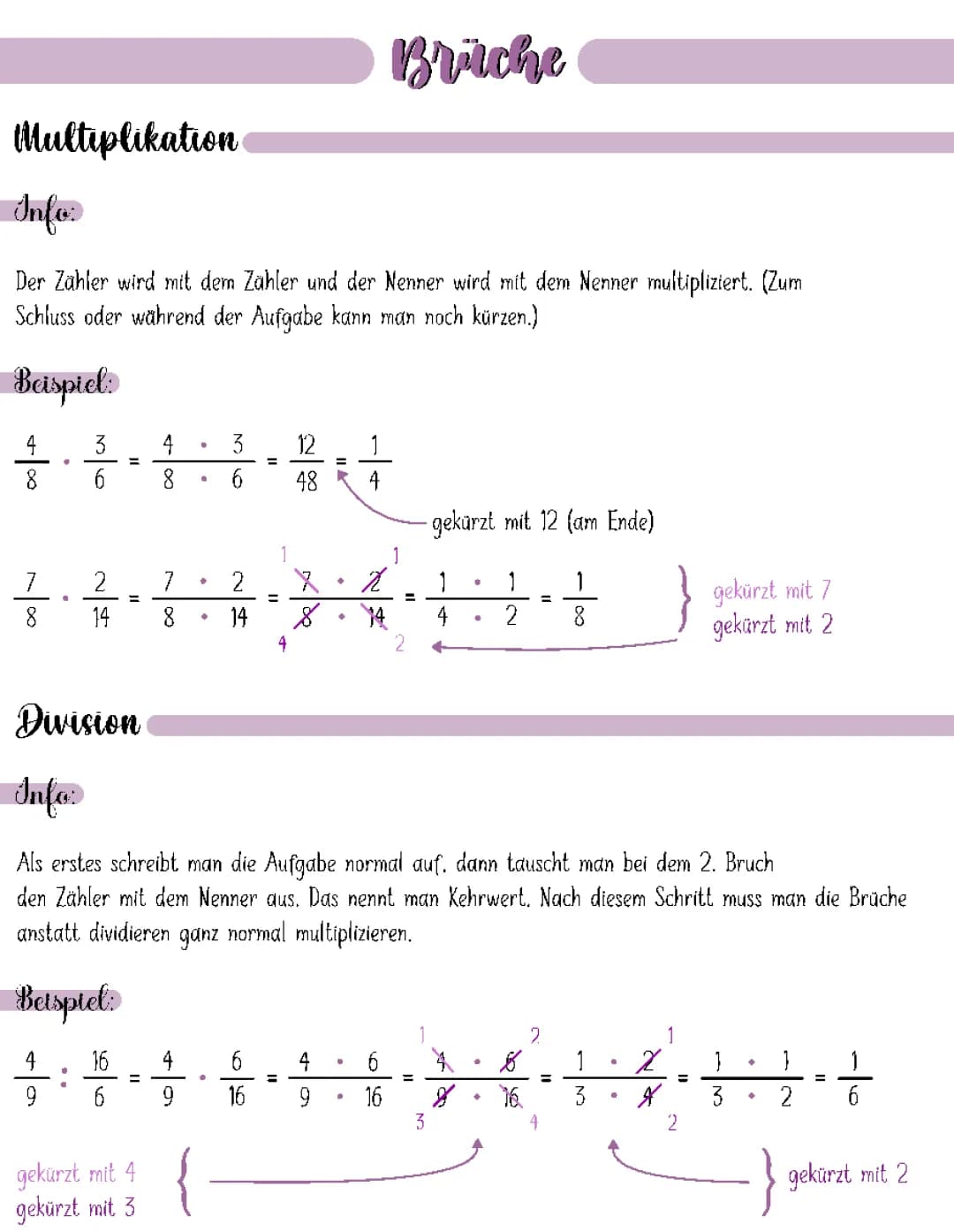 Brüche: Multiplizieren und dividieren 