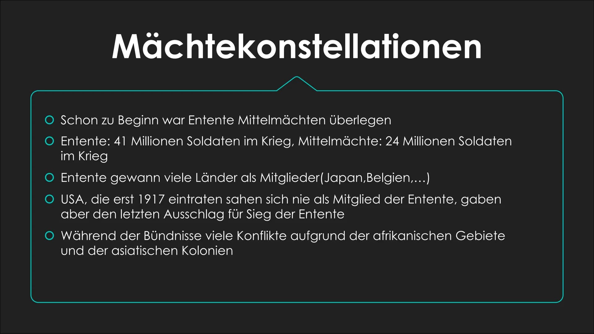 Der erste Weltkrieg - die
,,Urkatastrophe“ des 20. Jahrhunderts
VORGESCHICHTE UND AUSBRUCH Bündnisse
O Um 1914 war Europa in zwei Seiten ges