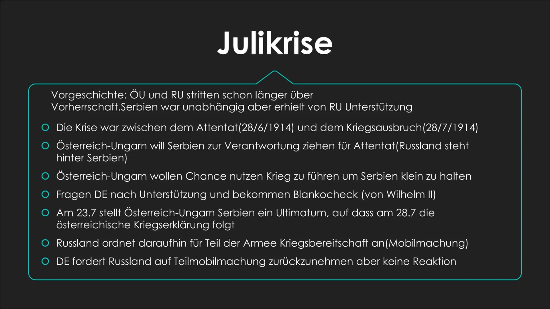 Der erste Weltkrieg - die
,,Urkatastrophe“ des 20. Jahrhunderts
VORGESCHICHTE UND AUSBRUCH Bündnisse
O Um 1914 war Europa in zwei Seiten ges