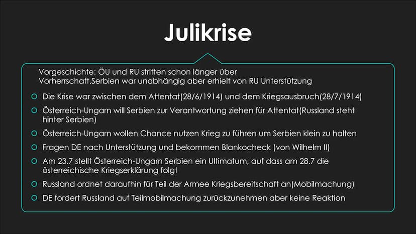 Der erste Weltkrieg - die
,,Urkatastrophe“ des 20. Jahrhunderts
VORGESCHICHTE UND AUSBRUCH Bündnisse
O Um 1914 war Europa in zwei Seiten ges