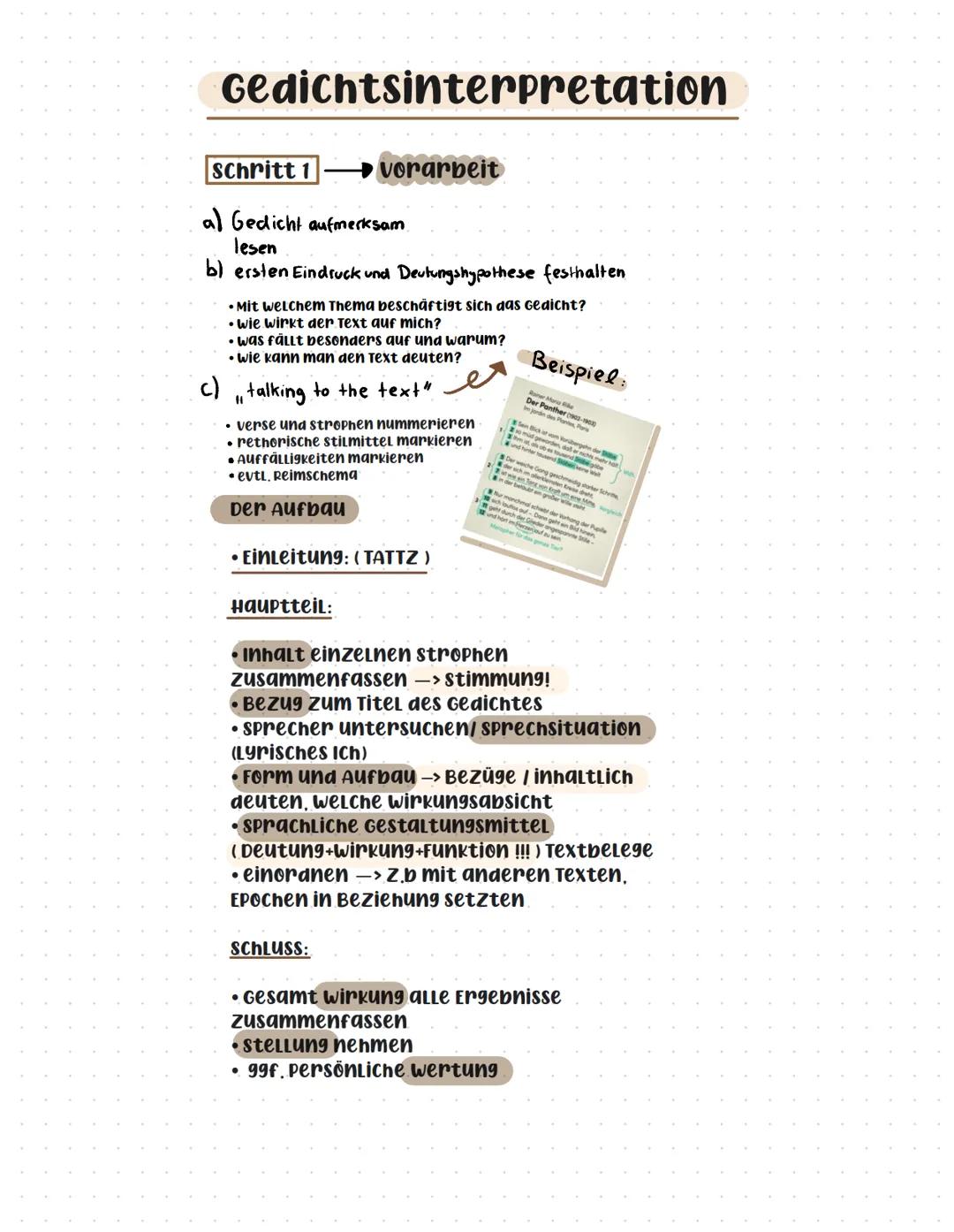 Gedichtsinterpretation
Schritt 1
al Gedicht aufmerksam
lesen
b) ersten Eindruck und Deutungshypothese festhalten
• Mit welchem Thema beschäf