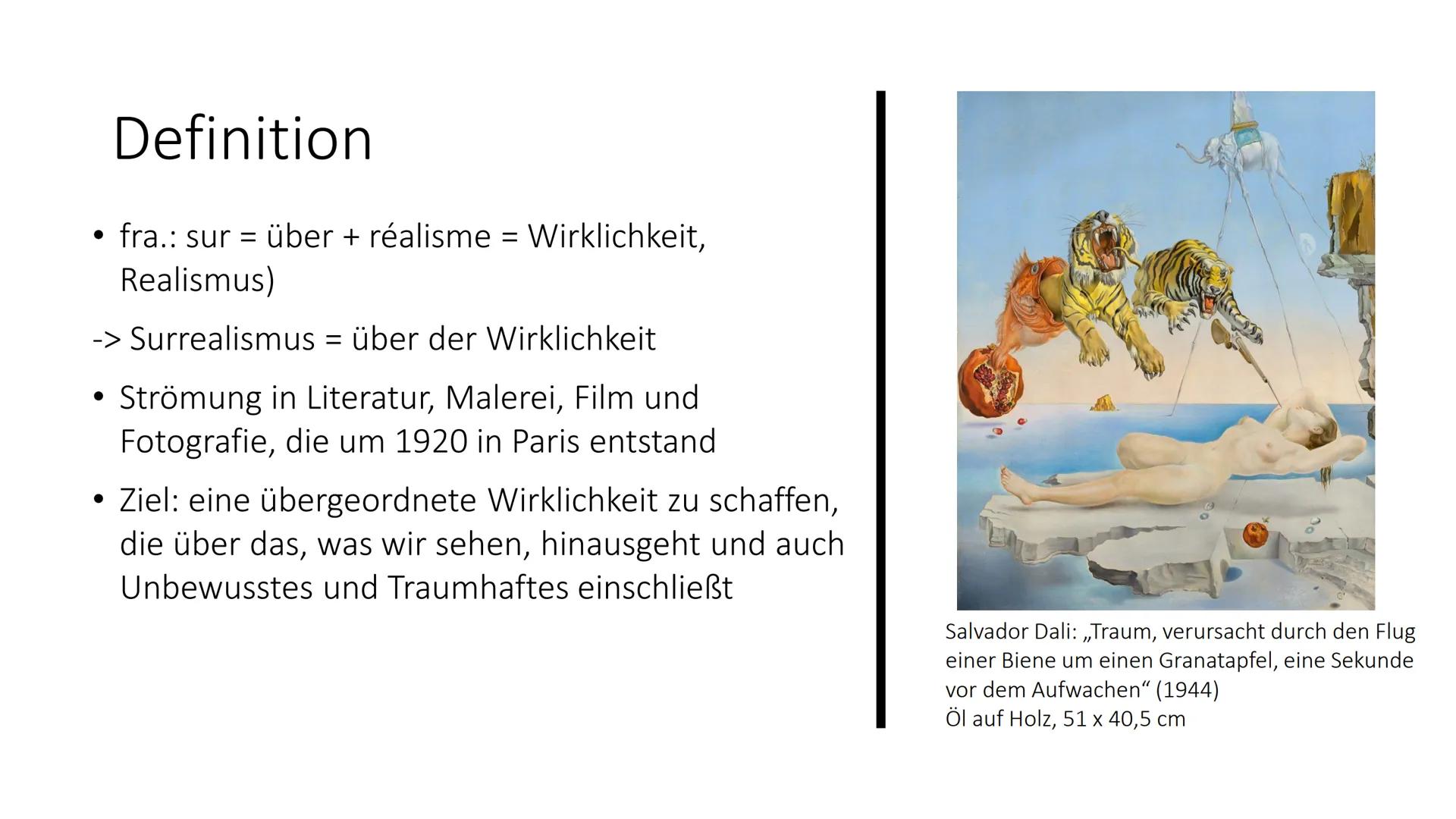 SURREALISMUS
Präsentation von
Salvador Dali: ,,Die Beständigkeit der Erinnerung" (1931)
Öl auf Leinwand; 24,1 x 33cm Gliederung
1. Definitio
