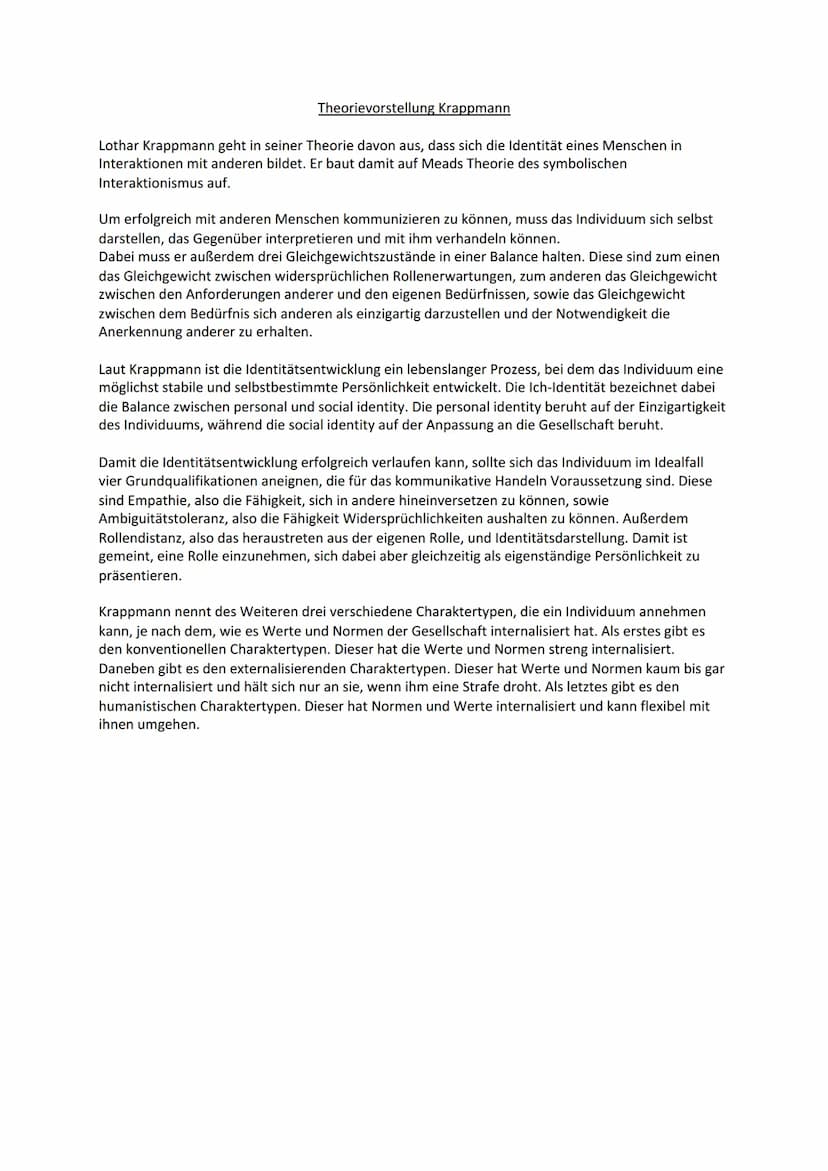 Symbolischer Interaktionismus
nach Lothar Krappmann
Grundgedanke
Selbstdarstellung
Verhandeln
↓
(phantom uniqueness)
Interaktion
"meanings "