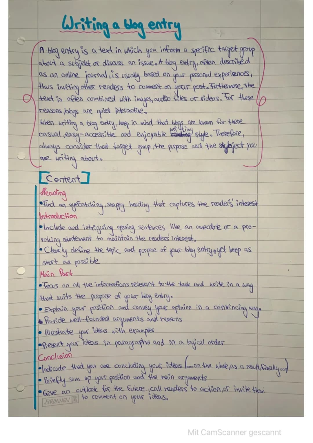 Writing a blog entry
A blog entry is a text in which you inform a specific target group
about a subjekt or discuss an issue. A blog entry, a