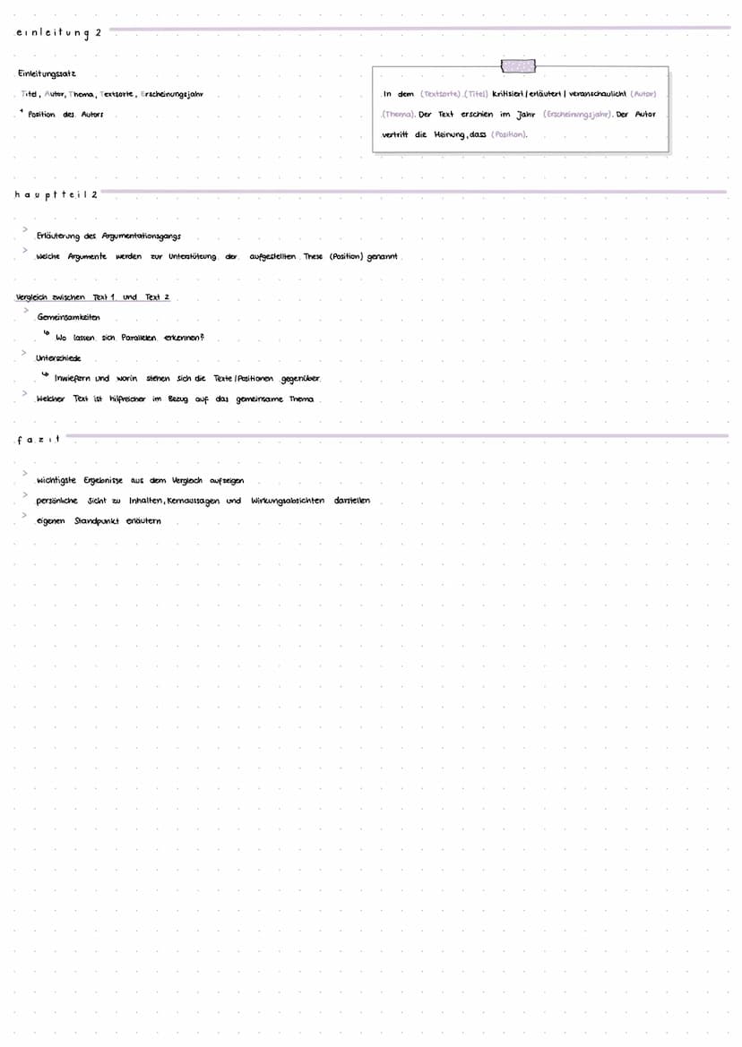 einleitung 1
Titel
A utor
Thema / kerngedanken
Textsorte
Erscheinungsjahr
+ Einordnung ins Thema / Kontext
+
Position
hauptteil 1
Erläuterun