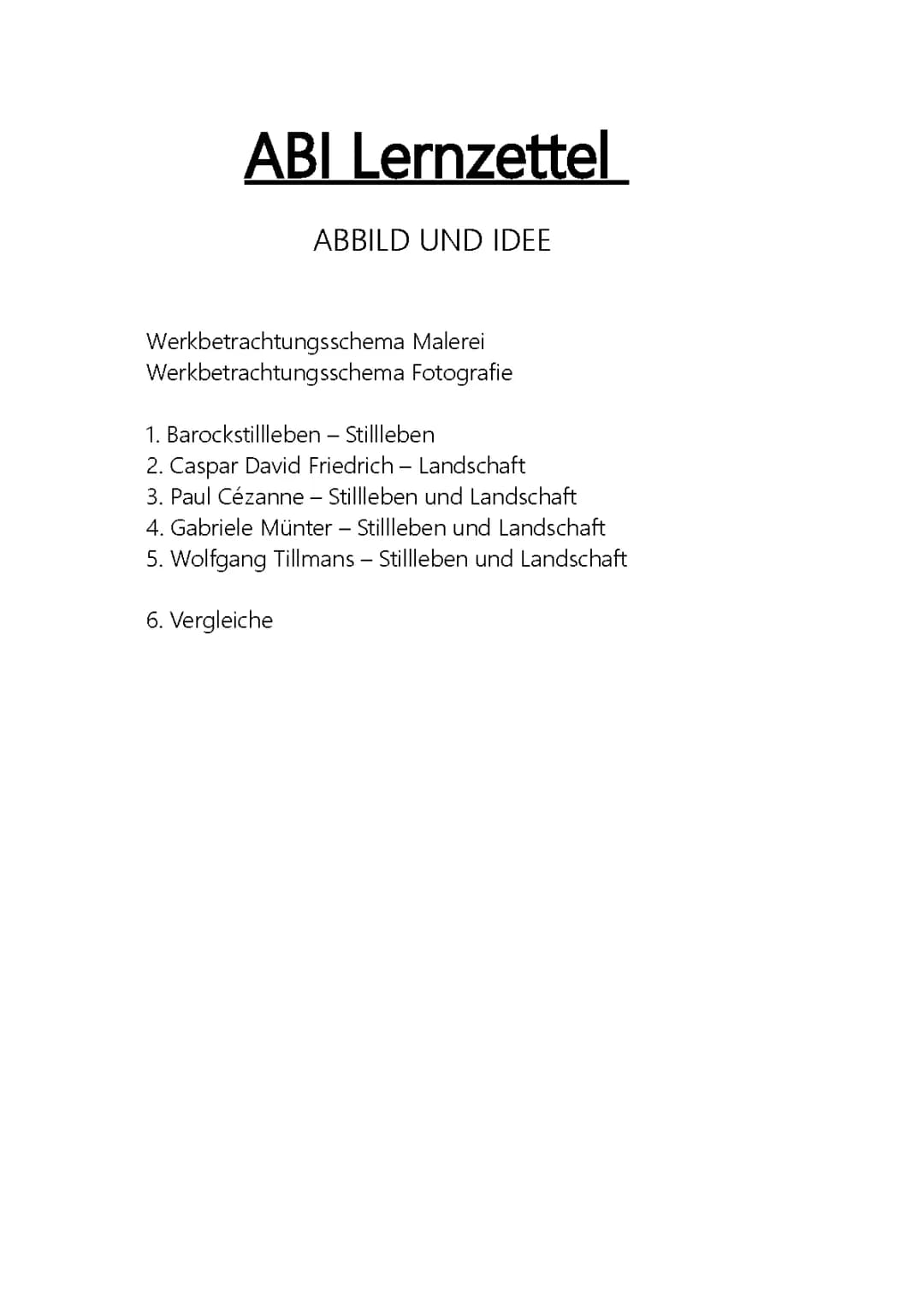Abbild und Idee alle Künstler Abi Zusammenfassung 