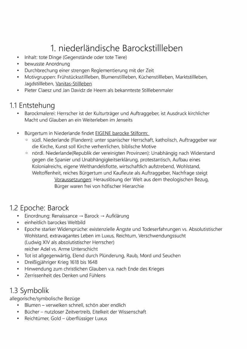 ABI Lernzettel
ABBILD UND IDEE
Werkbetrachtungsschema Malerei
Werkbetrachtungsschema Fotografie
1. Barockstillleben - Stillleben
2. Caspar D
