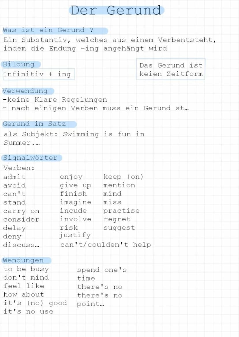 To Infinitiv
Der Infinitiv ist die Grundform des verbes. Im
Englischen findet sich der Infinitiv in zwei
Formen:
-mit to (to be, to go, to p