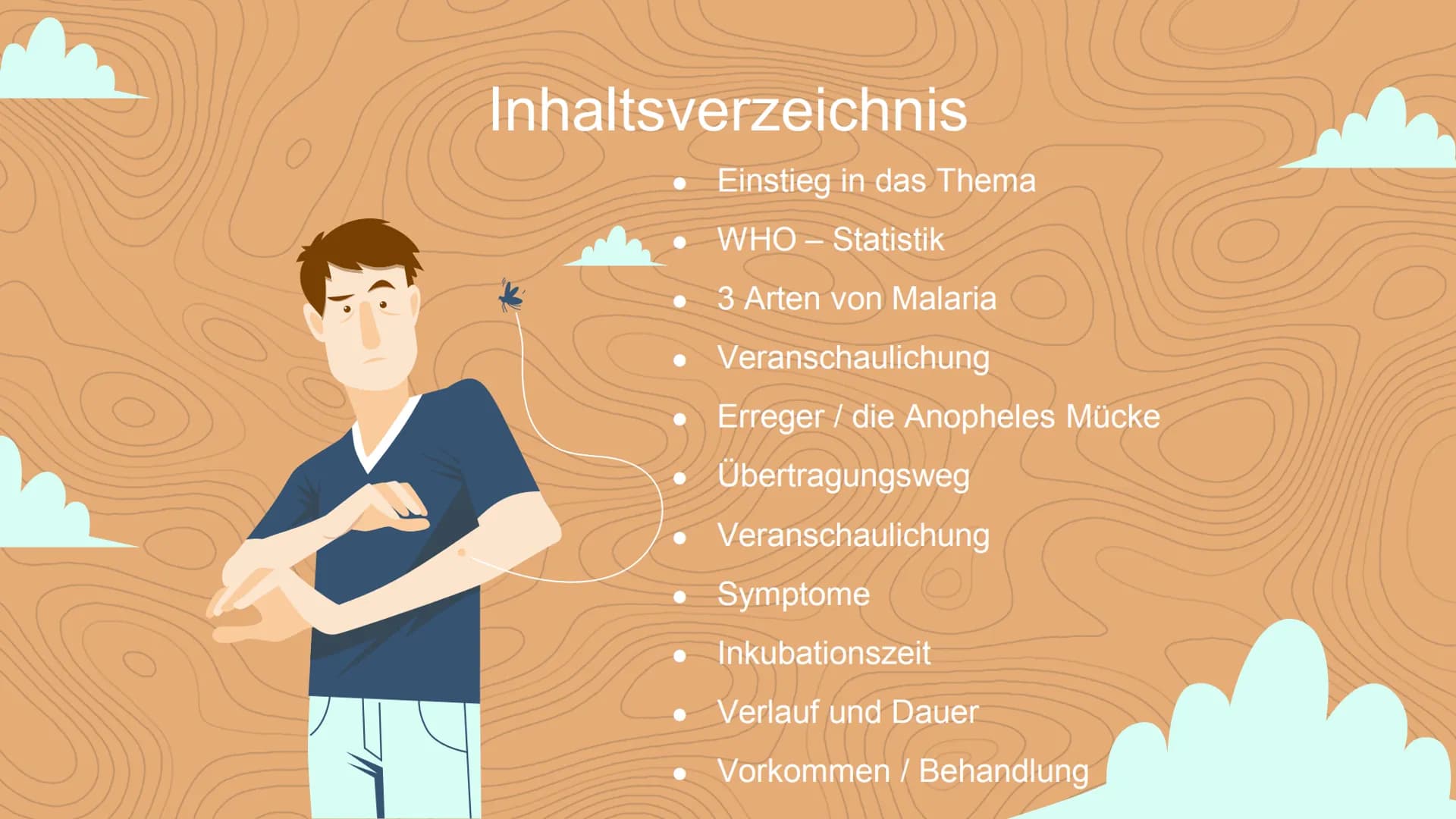Malaria
Negin David
C Inhaltsverzeichnis
Einstieg in das Thema
WHO- Statistik
• 3 Arten von Malaria
Veranschaulichung
Erreger / die Anophele