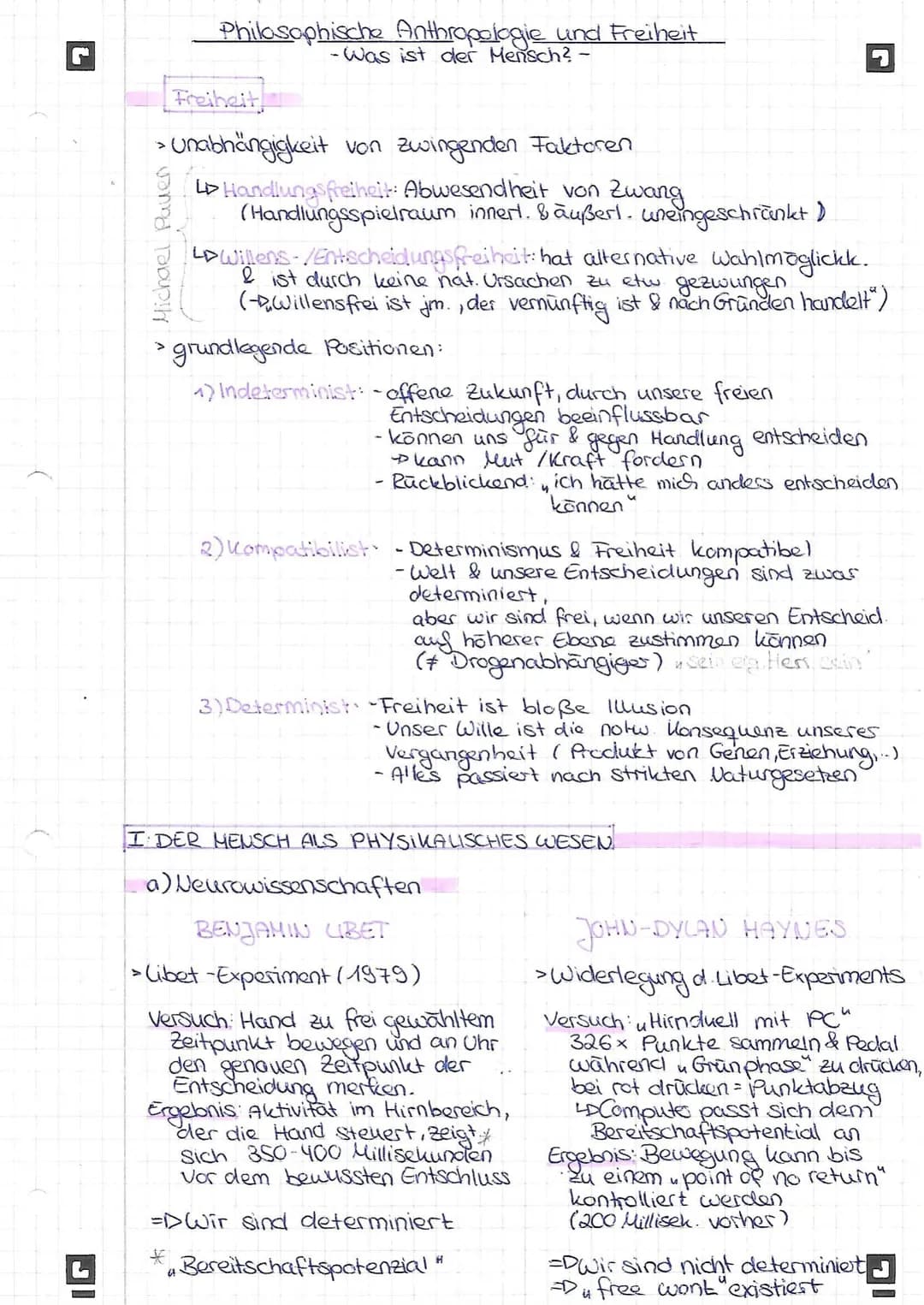 Freiheit
> Unabhängigkeit von zwingenden Faktoren
L> Handlungsfreiheit: Abwesendheit von Zwang
(Handlungsspielraum innert. & außert. Weinges