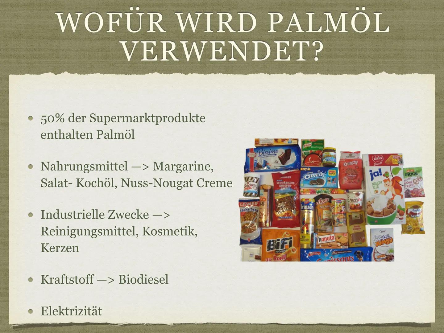 PALMÖL AUS INDONESIEN
Goldenes Öl für die Welt? GLIEDERUNG
Was ist Palmöl?
• Ist Palmöl gesund?
• Wofür wird Palmöl verwendet?
• Indonesien 