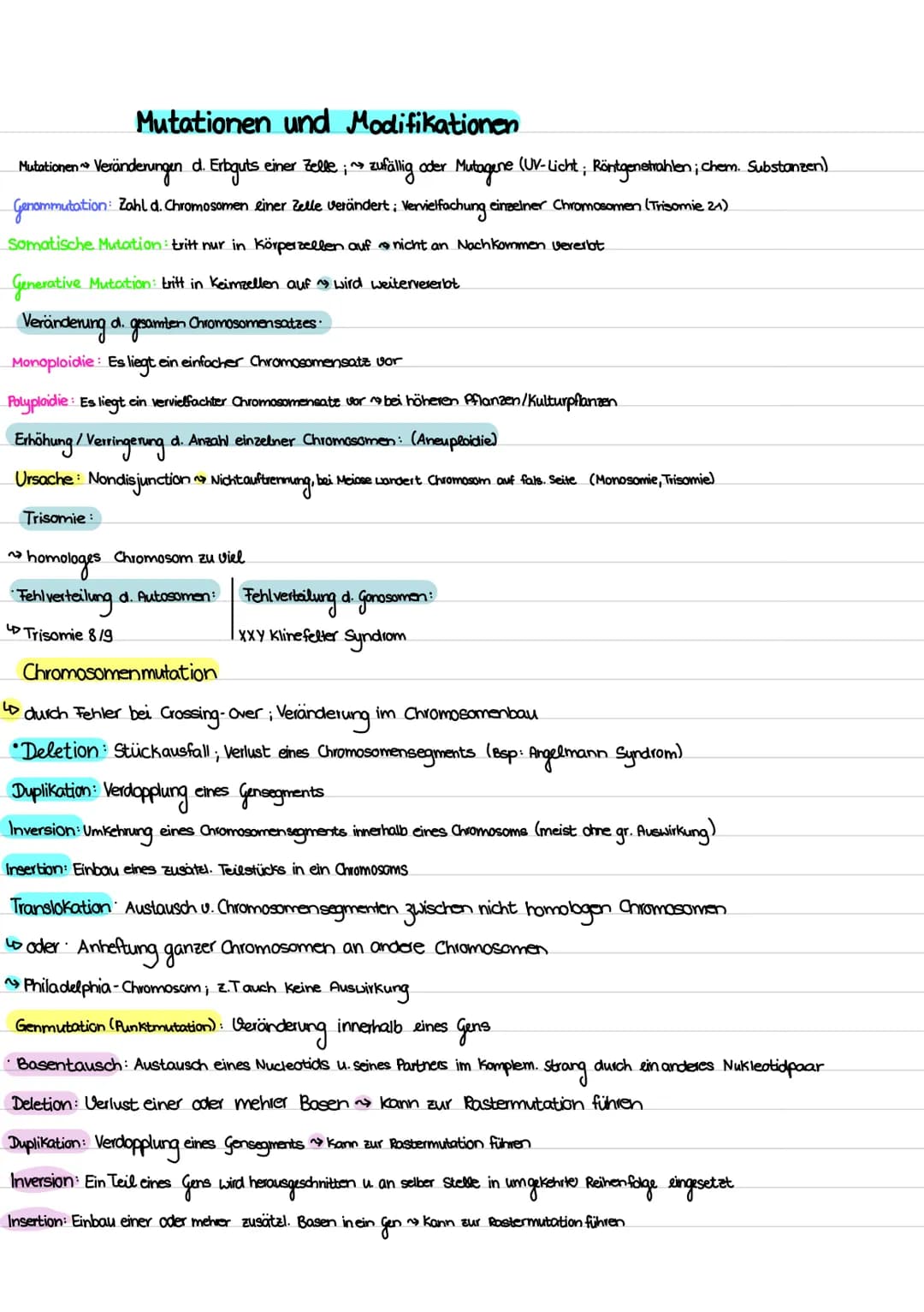 Rastermutation: Zahl d. eingefügten /deletierten Basen Kein Vielfaches u.3 ~ Verschiebung d. Leserasters
» genetischer Code commafrei: alle 