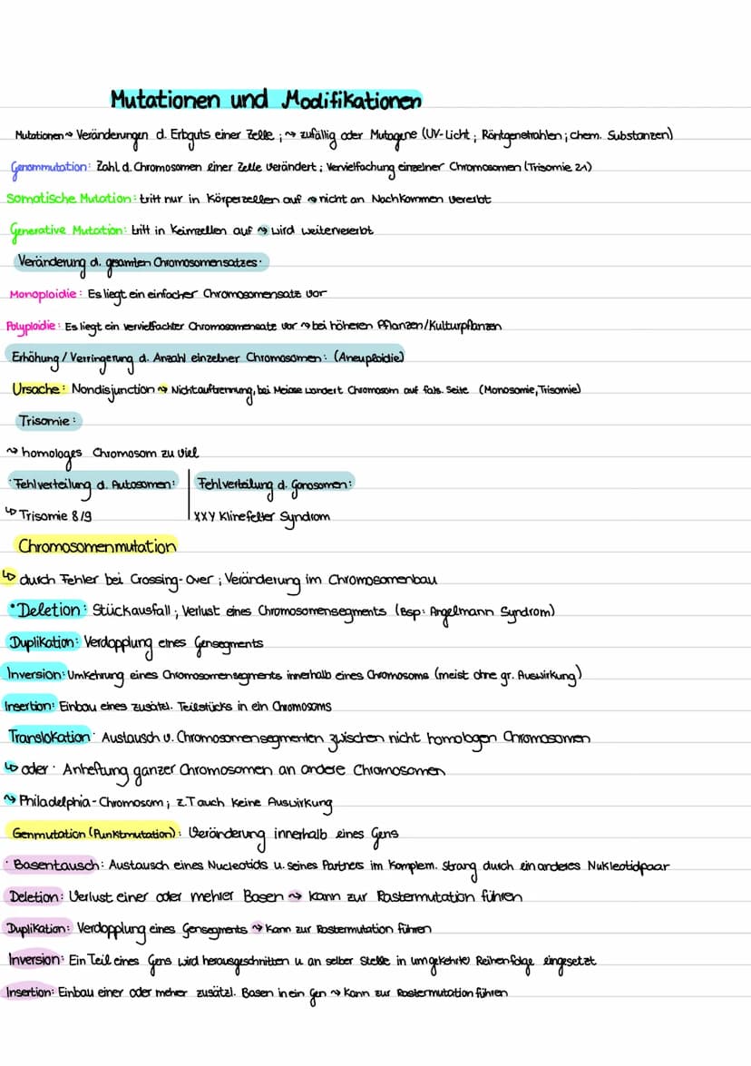 Rastermutation: Zahl d. eingefügten /deletierten Basen Kein Vielfaches u.3 ~ Verschiebung d. Leserasters
» genetischer Code commafrei: alle 