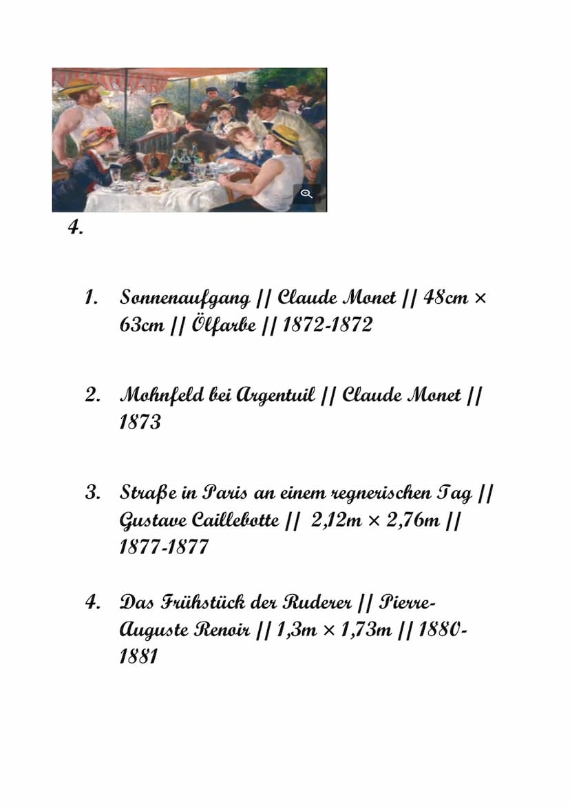 Impressionismus Inhaltsangabe
1.Geschichte des Impressionismus
2. Die Ausbreitung der Kunstepoche
3. Die Malerei und die Bedeutung
4. Merkma
