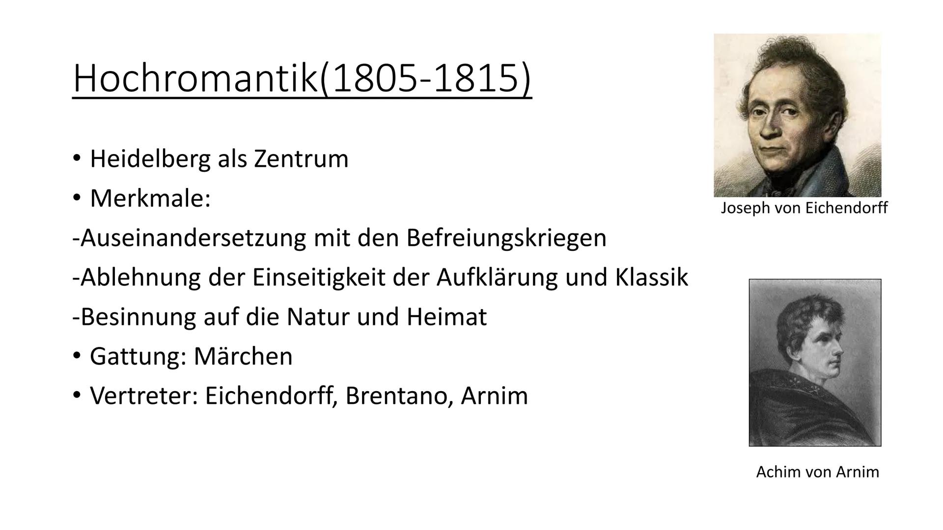 
<h2 id="einordnungderepoche">Einordnung der Epoche</h2>
<p>Die Romantik war eine bedeutende Epoche in der deutschen Literaturgeschichte und