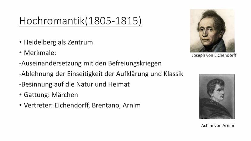 
<h2 id="einordnungderepoche">Einordnung der Epoche</h2>
<p>Die Romantik war eine bedeutende Epoche in der deutschen Literaturgeschichte und