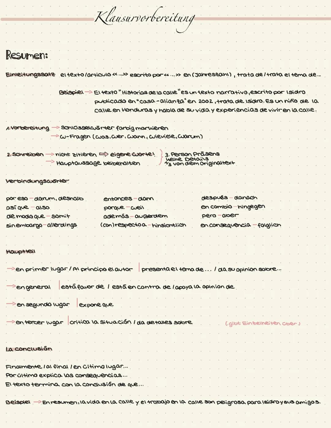 Zusammenfassung ( Resumen ) schreiben