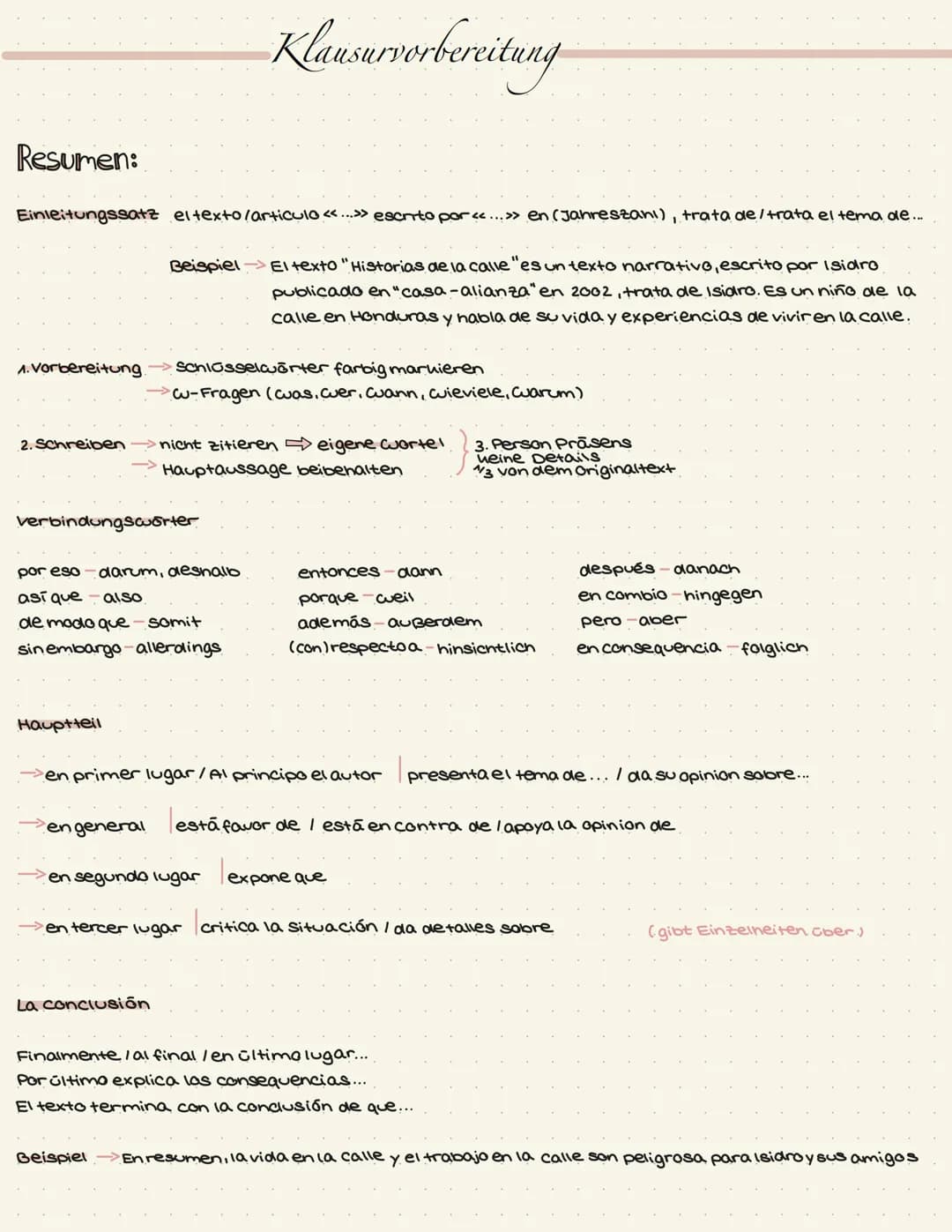 Resumen:
Einleitungssatz el texto/articulo <<...>> escrito por <<...>> en (Jahreszani), trata de/trata el tema de...
1. Vorbereitung.
2. Sch