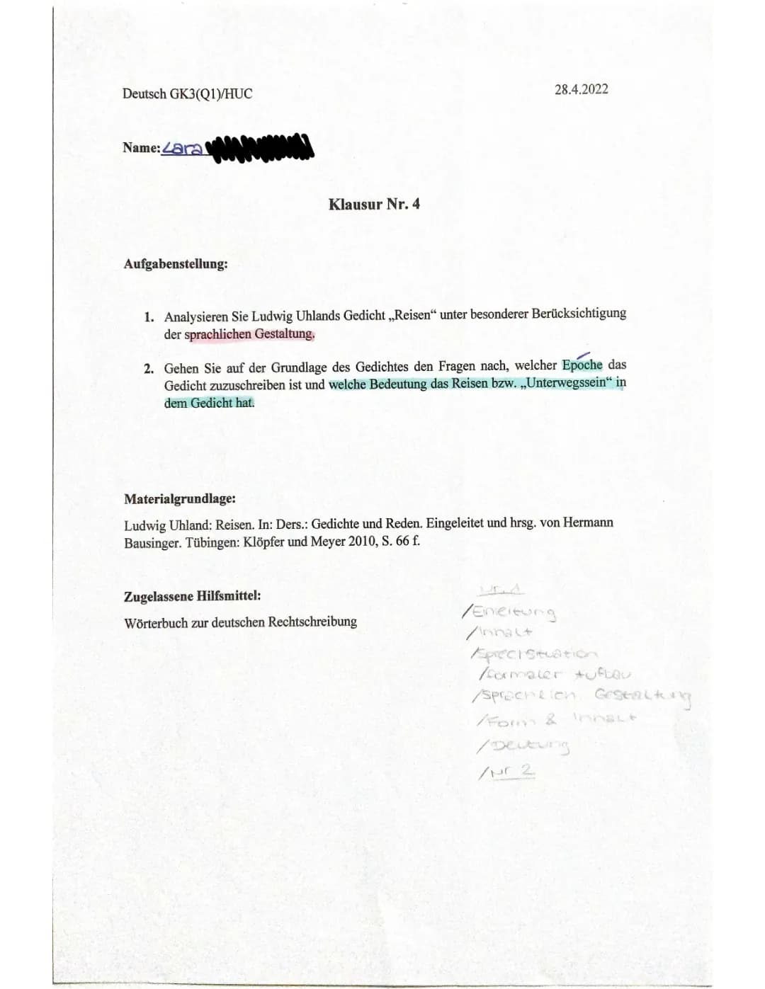 Gedichtklausur Q1