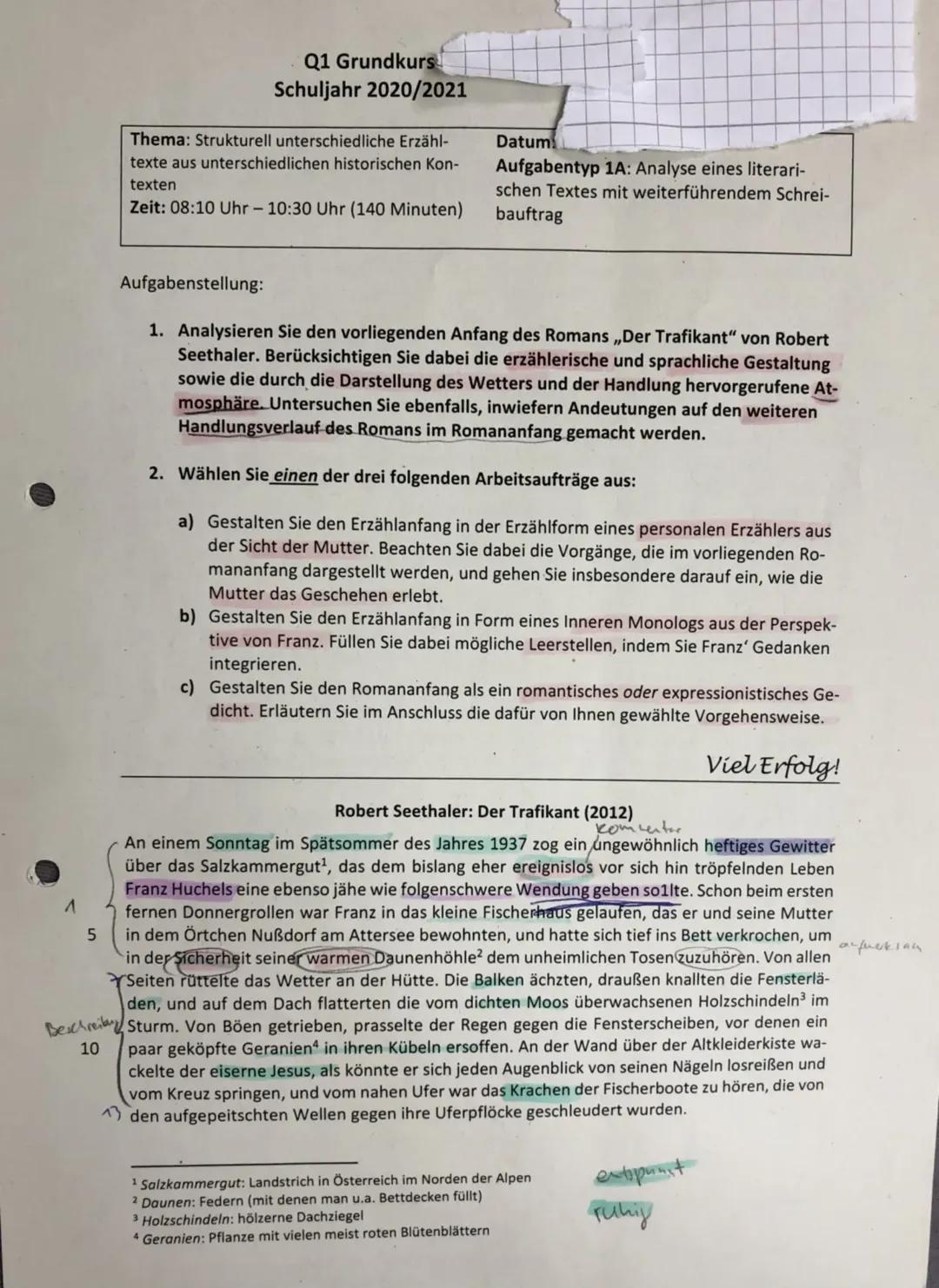 Der Trafikant Klausur: Zusammenfassung, Analyse und Lösungen