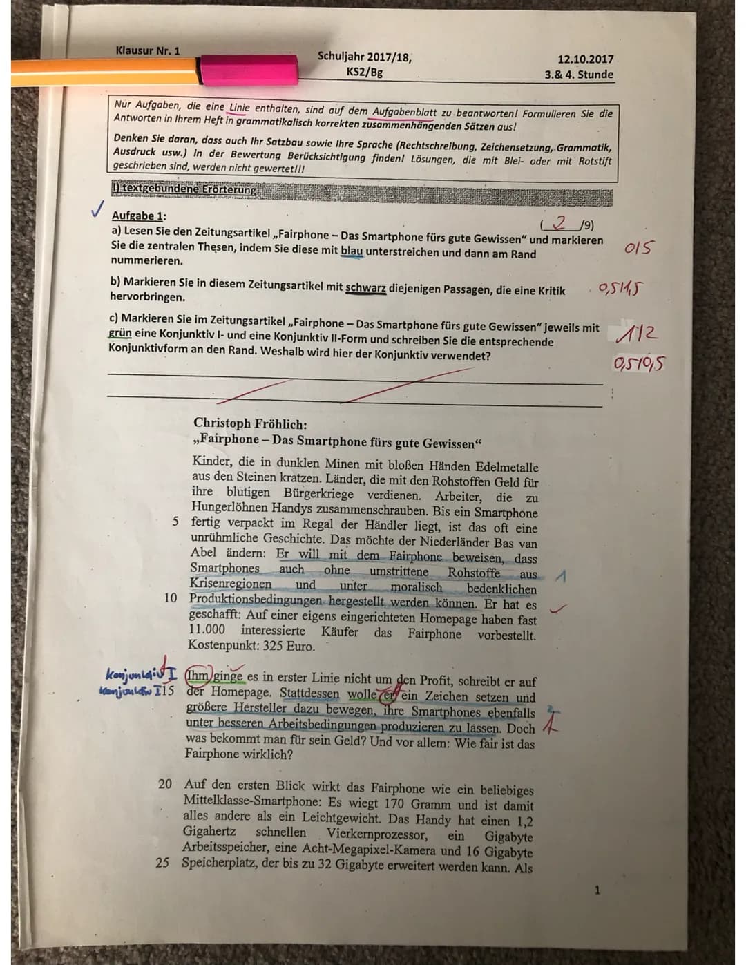 Klausur Nr. 1
Sabine
Schuljahr 2017/18,
KS2/Bg
(4,574,5)
Aufgabe 5: Analysieren Sie die unten stehenden Aussagen. Welcher Argumenttyp liegt 