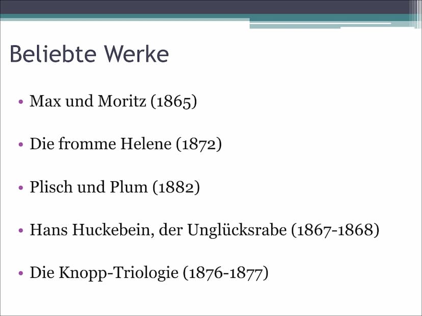 Wilhelm Busch - Autor
Realismus 1850 - 1899 ●
●
●
●
●
●
●
Heinrich Christian Wilhelm Busch
15. April. 1832 in Wiedensahl geboren
09. Januar.