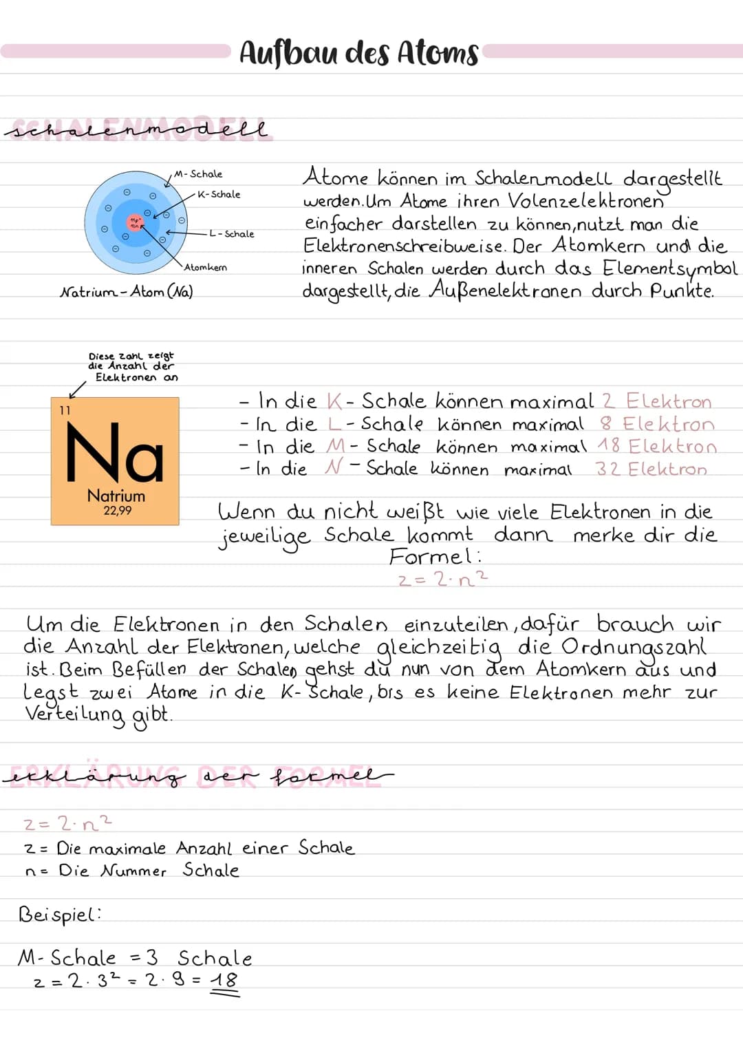 schalenmodell
O
11
O
MP
O
O
Ⓒ
O
M-Schale
Natrium-Atom (Na)
Diese Zahl zeigt
die Anzahl der
Elektronen an
Να
Natrium
22,99
Aufbau des Atoms
K