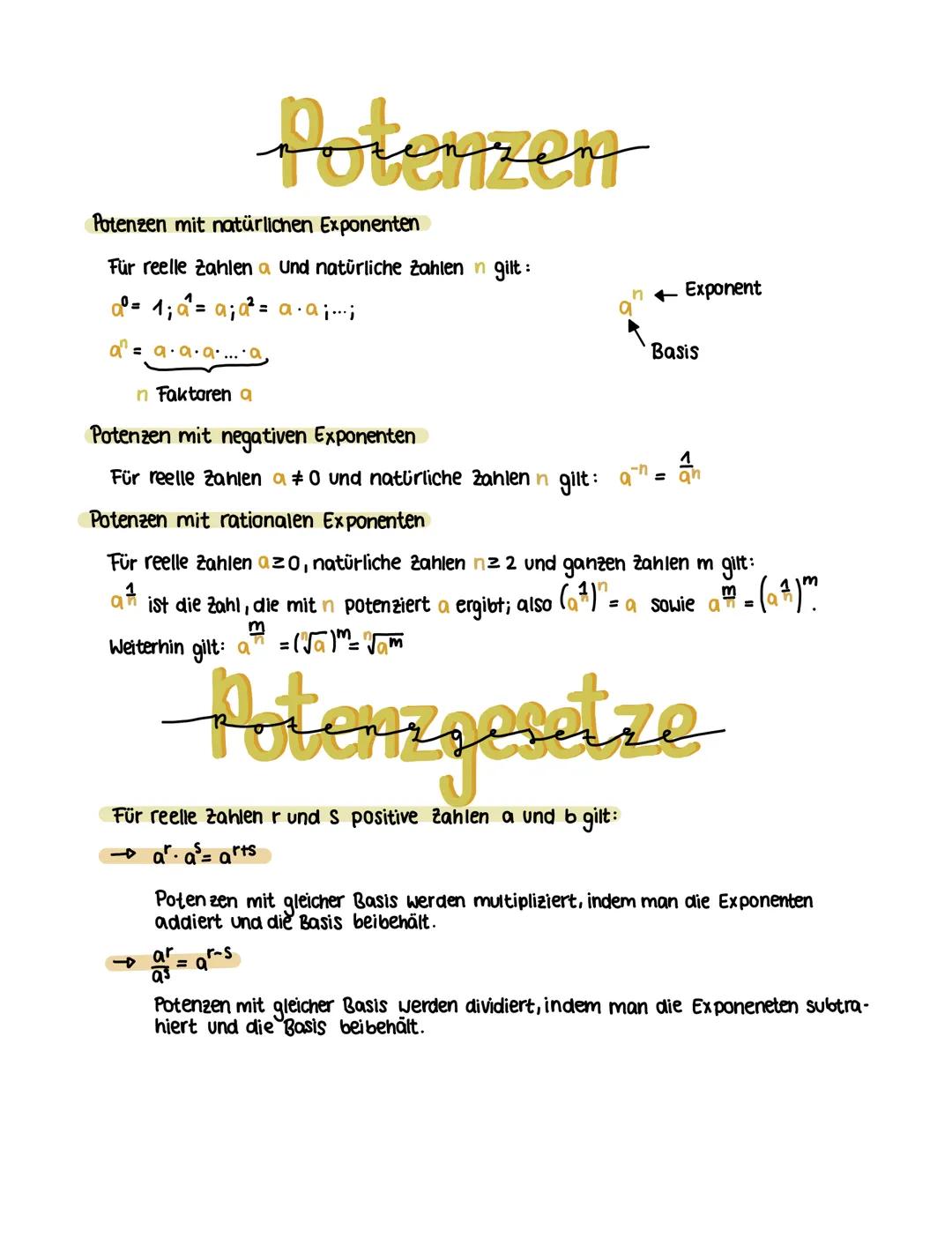 # Potenzen

Potenzen mit natürlichen Exponenten

Für reelle zahlen a Und natürliche zahlen n gilt:

= 1; a= a;= a.a;;

a = a.a.a.....a,

n F