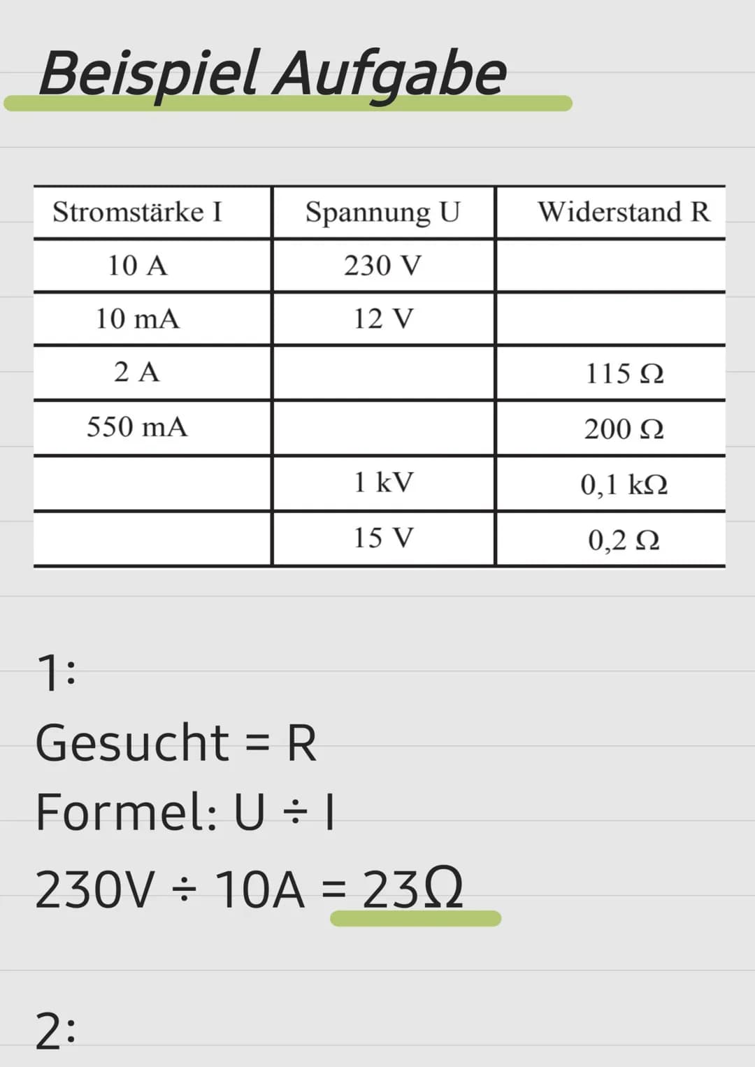Das Ohmsche Gesetz
U =
R =
| =
URI
Bedeutung Einheit
Spannung
V
Wiederstand
Q Ω
Stromstärke = A
Einheiten Abkürzung/ Voller name
V=
Ω =
A =

