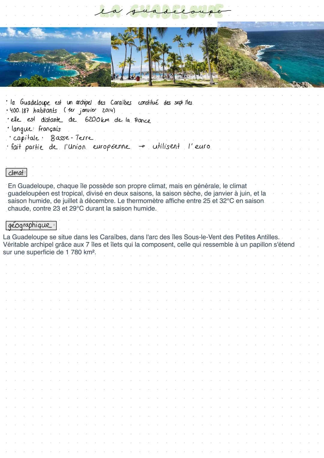 مسمسم نمد
• la Guadeloupe est un archipel des Caraïbes constitué des sept îles.
•400. 187 habitants (1er janvier 2014)
• elle est distante d