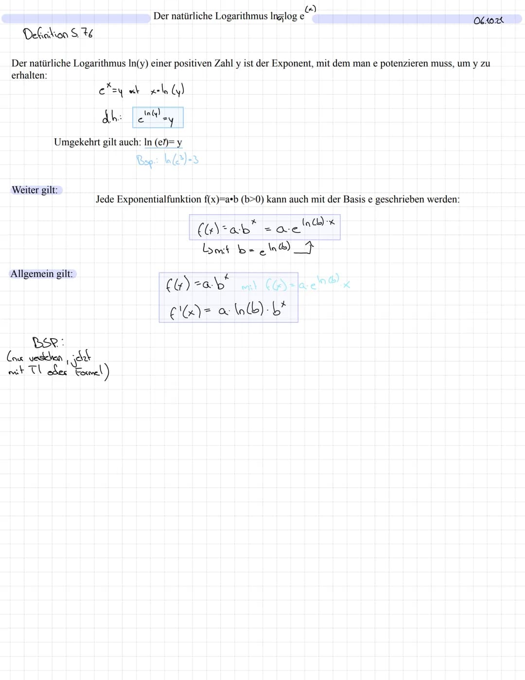 Exponentialfunktionen
Eigenschaften:
Für jede Exponentialfunktion mit y=b^x mit b>0 gilt:
- Graph verläuft oberhalb der x-Achse und durch de