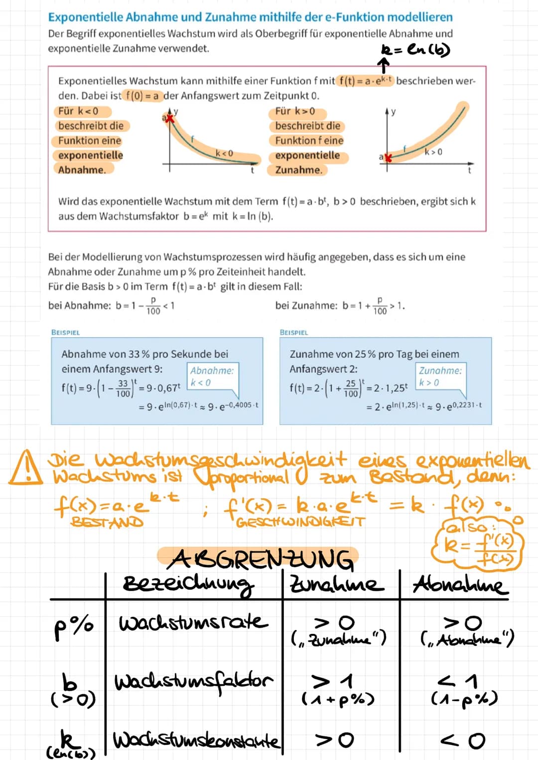 Exponentialfunktionen
Eigenschaften:
Für jede Exponentialfunktion mit y=b^x mit b>0 gilt:
- Graph verläuft oberhalb der x-Achse und durch de