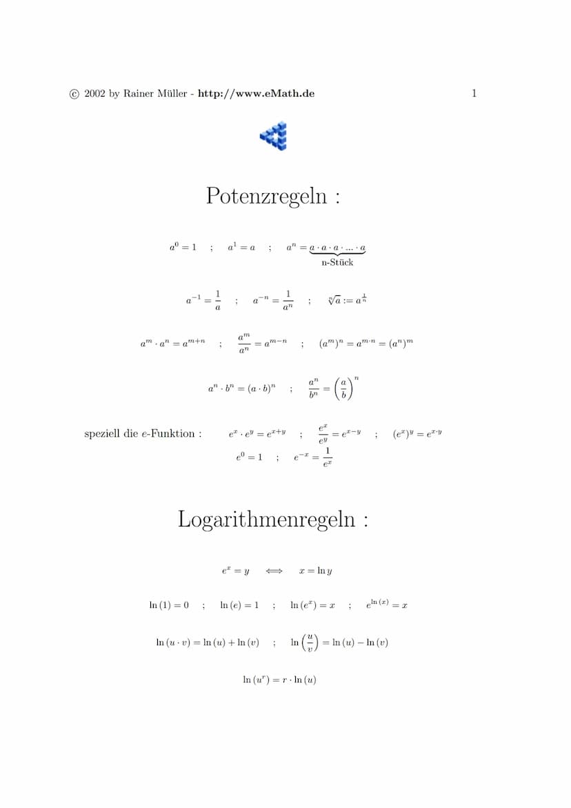 Exponentialfunktionen
Eigenschaften:
Für jede Exponentialfunktion mit y=b^x mit b>0 gilt:
- Graph verläuft oberhalb der x-Achse und durch de